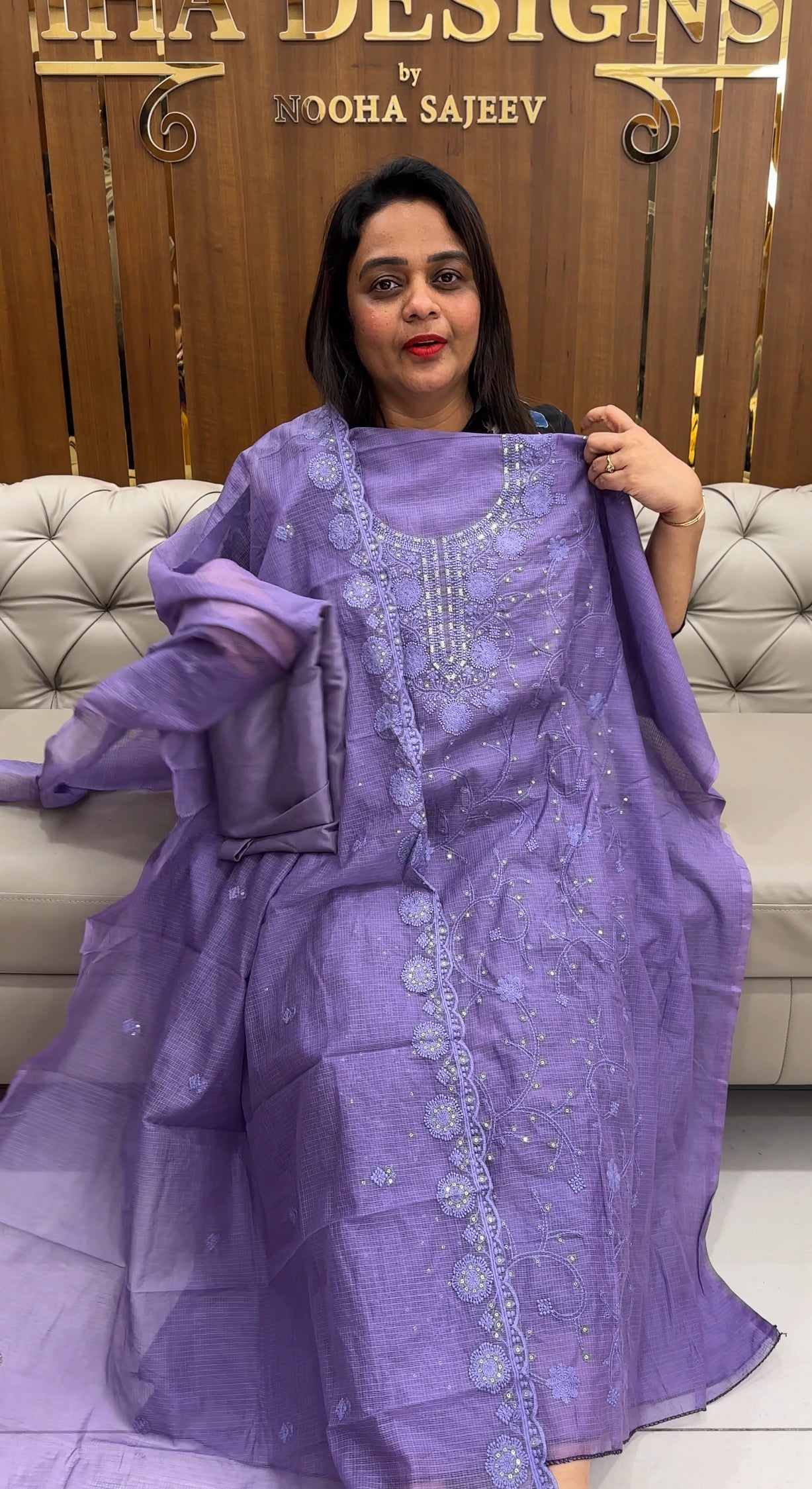 LUCKNOWI CHIKANKARI UNSTITCHED SALWAR SUITS - IHA 25358