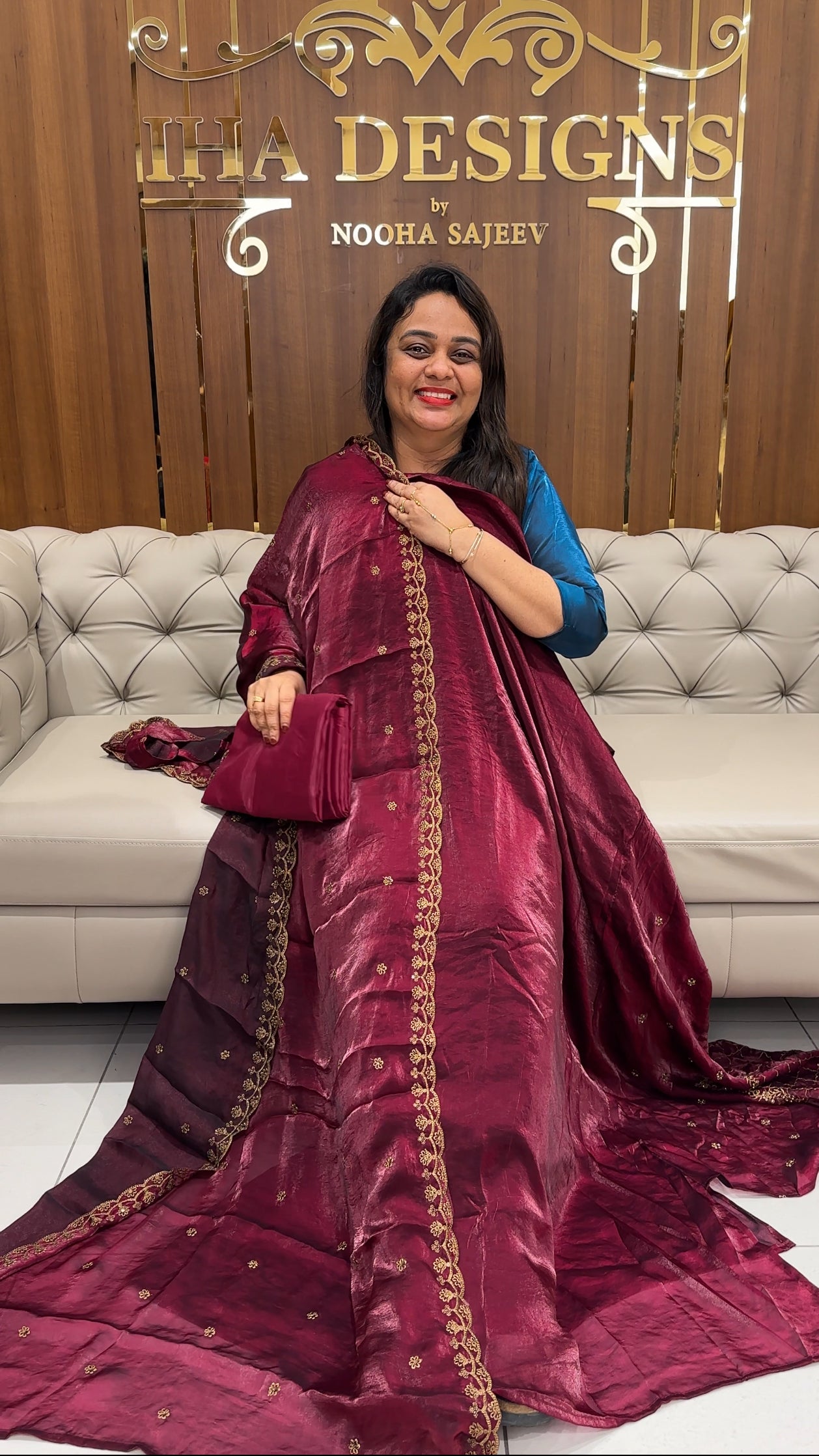 VELVET ORGANZA UNSTITCHED SALWAR SUITS - IHA 25179