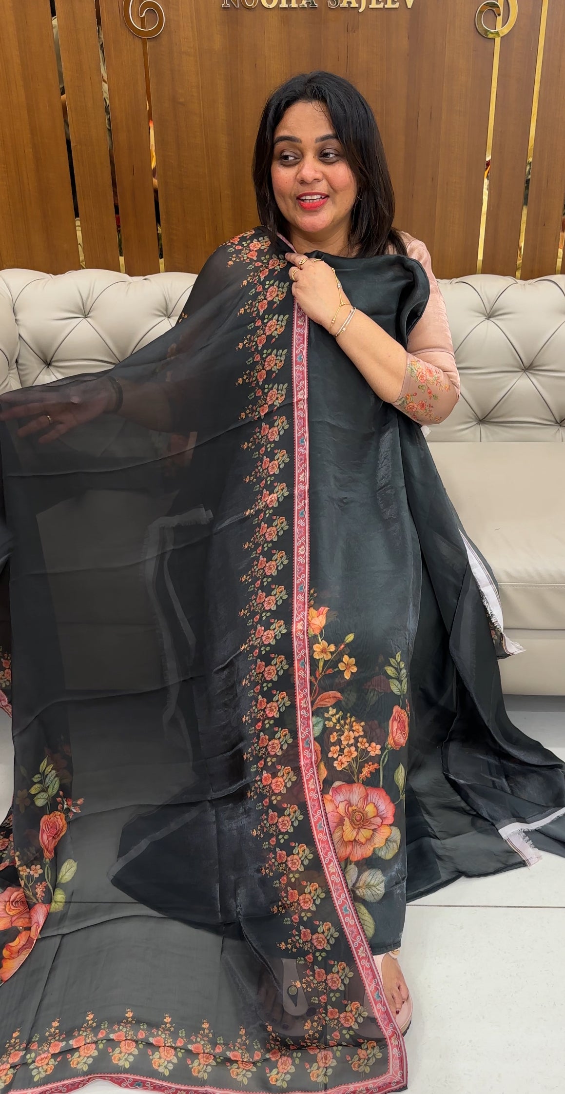 FORWARD VELVET ORGANZA TOP,BOTTOM AND DUPATTA - IHA 26806