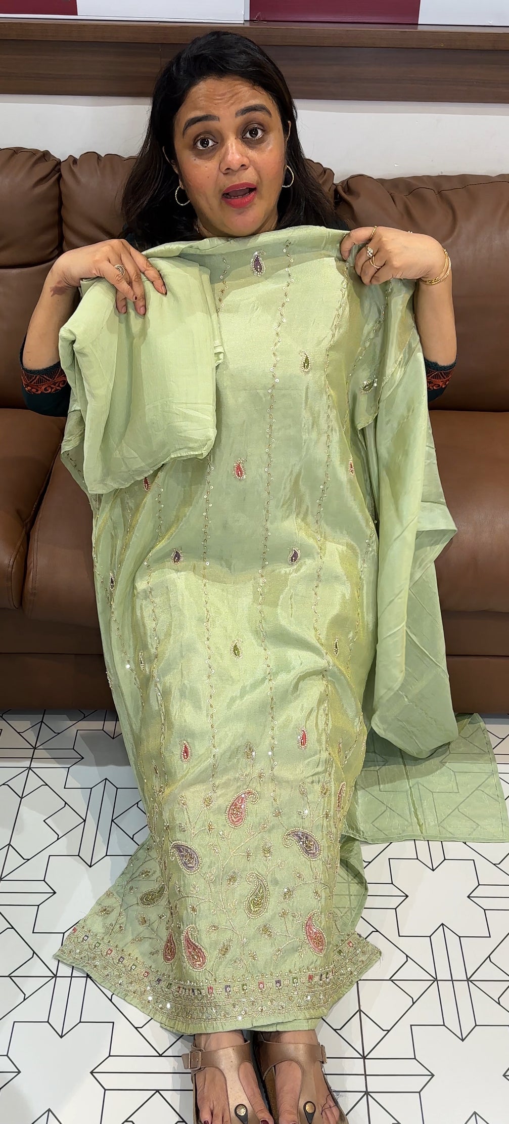 TISSUE HAND WORKED UNSTITCHED SALWAR SUITS - IHA 26332