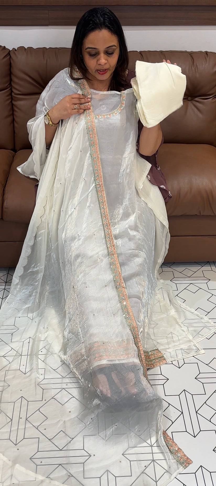 TISSUE SILK UNSTITCHED SALWAR SUITS - IHA 24088