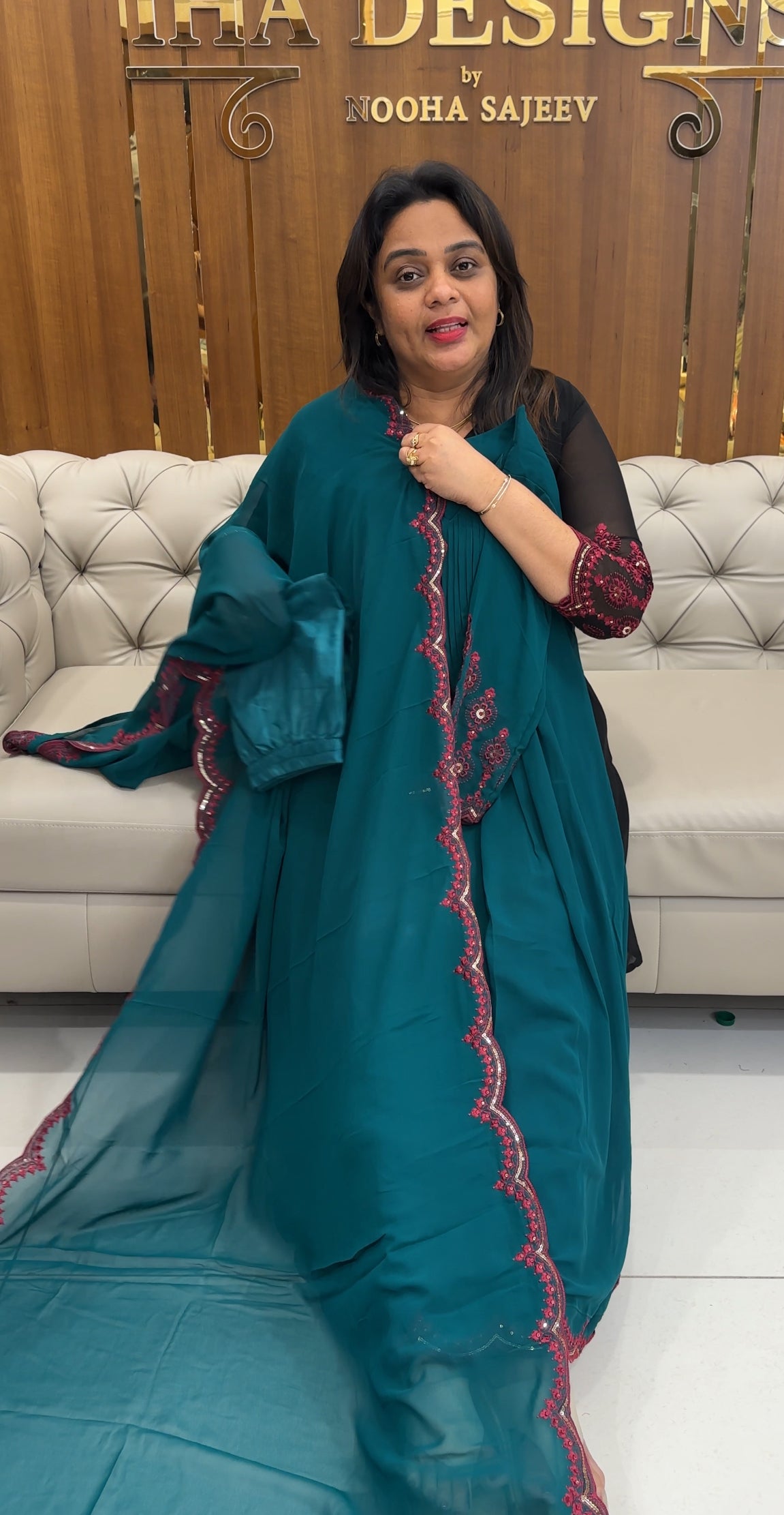 FAUX GEORGETTE ALINE TOP,BOTTOM AND DUPATTA - IHA 25192