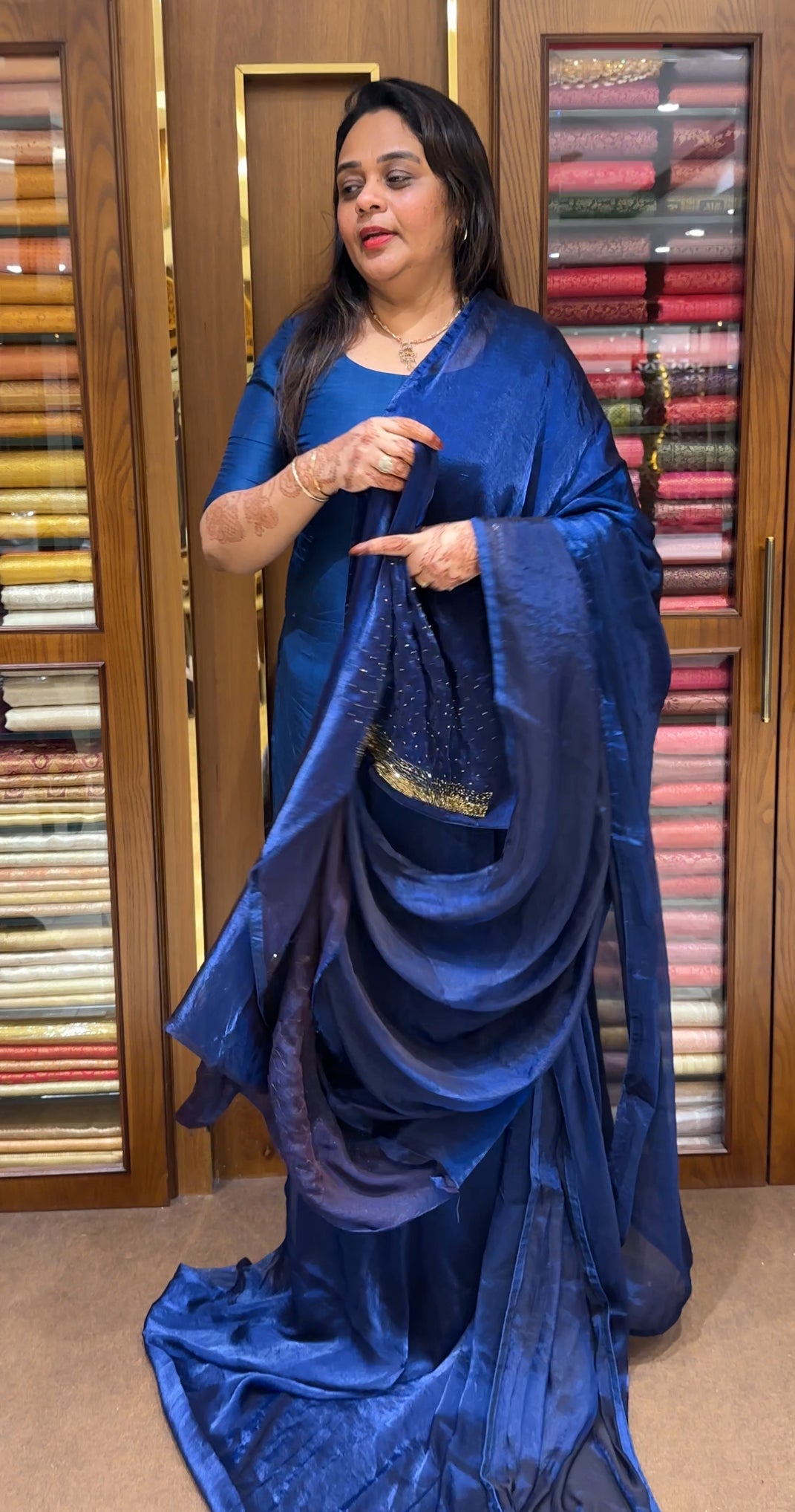 VELVET ORGANZA SAREES - IHA 23659