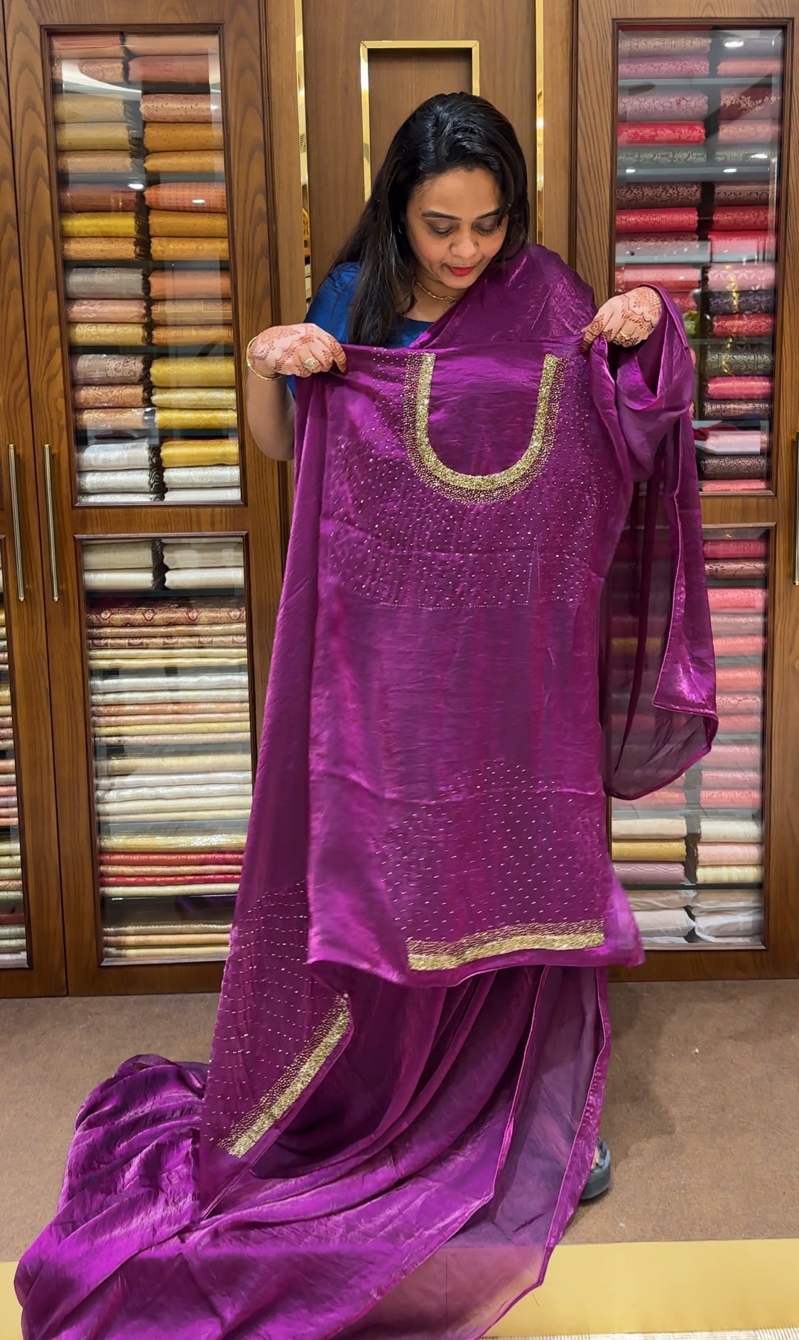 VELVET ORGANZA SAREES - IHA 23659