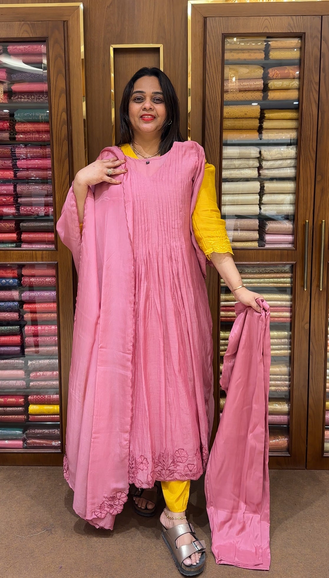 MUL CHANDERI TOP , BOTTOM AND DUPATTA - IHA 22259