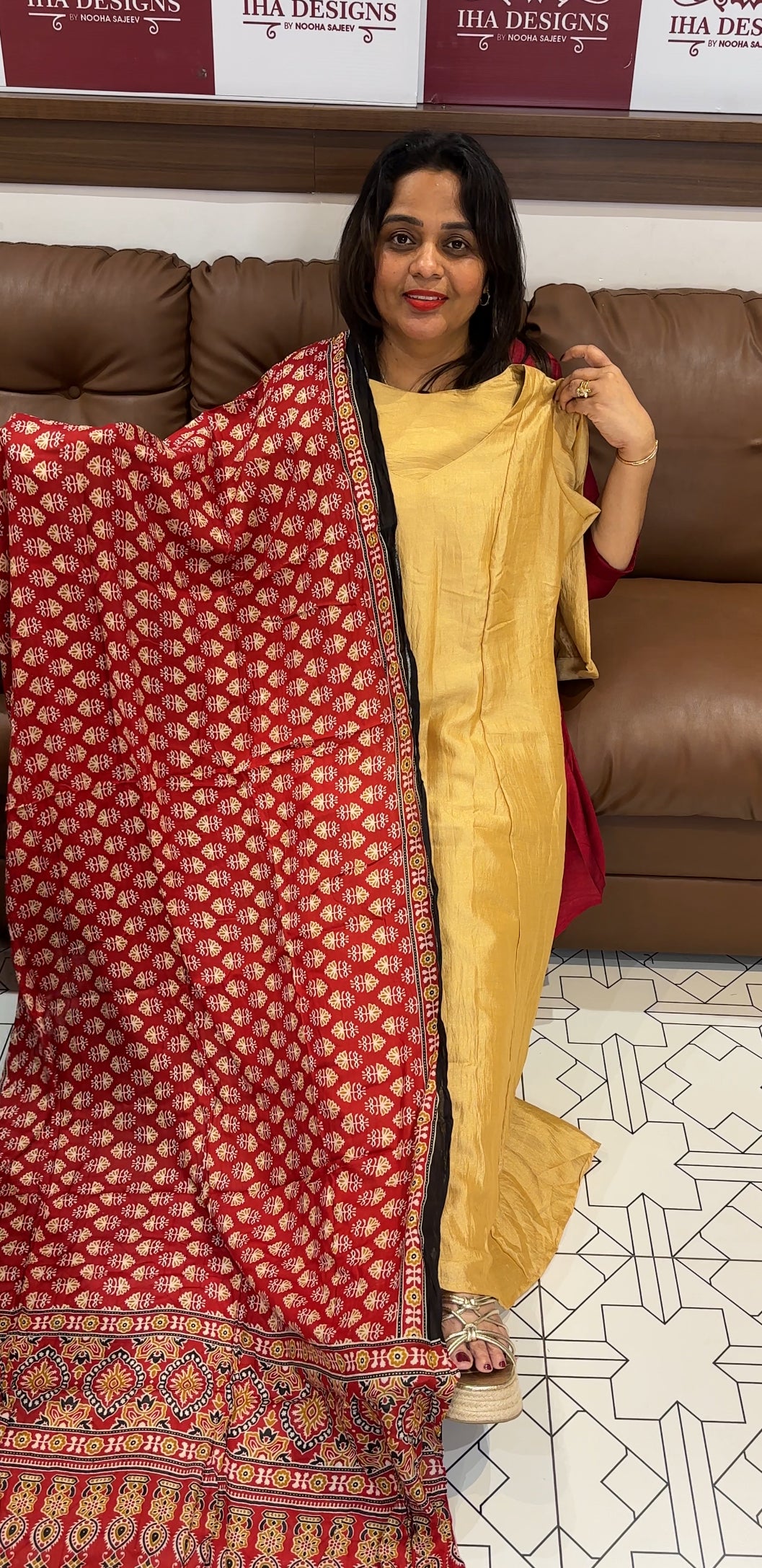SEMI RAW SILK TOP,BOTTOM AND DUPATTA - IHA 25506