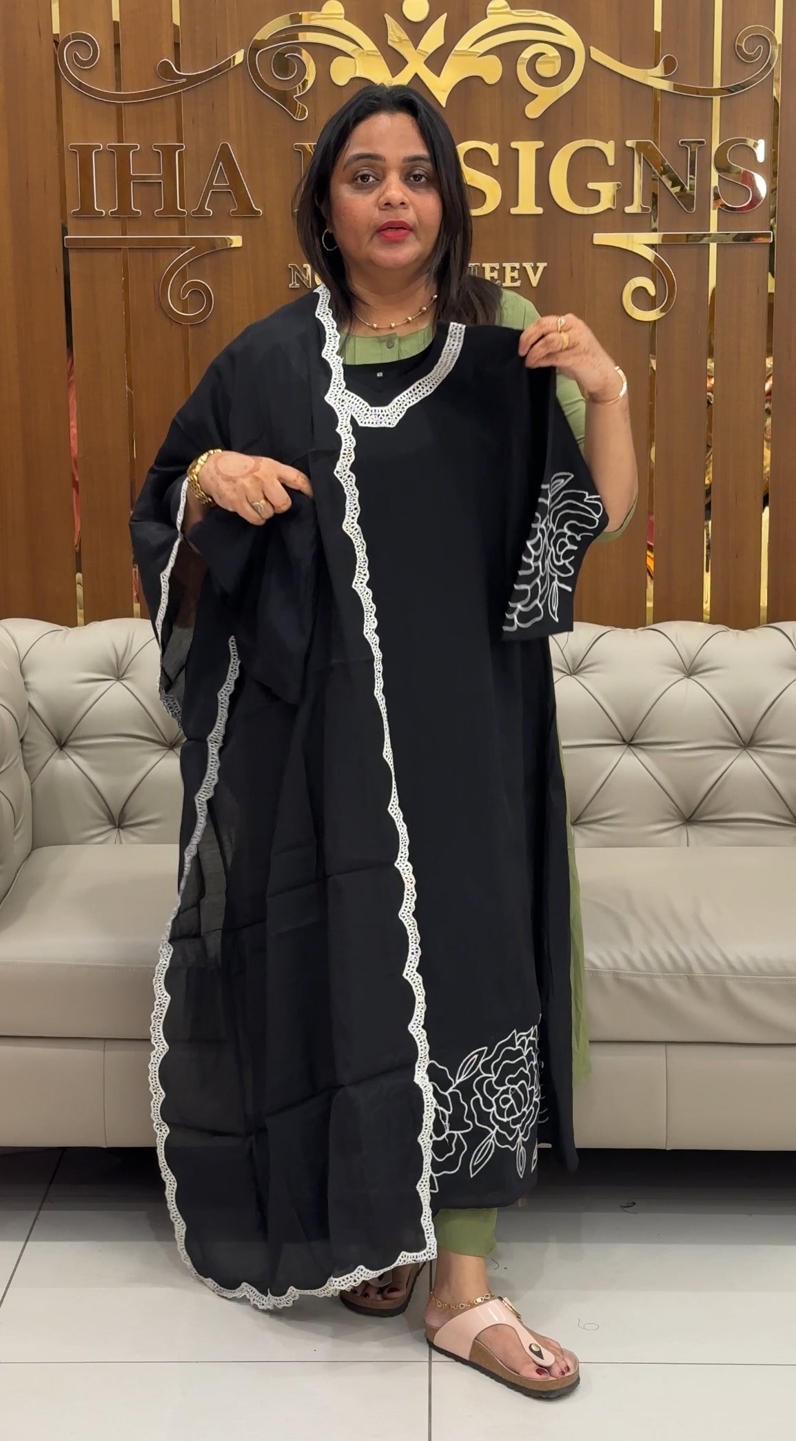 MUL CHANDERI LONG TOP, BOTTOM AND DUPATTA - IHA 27564