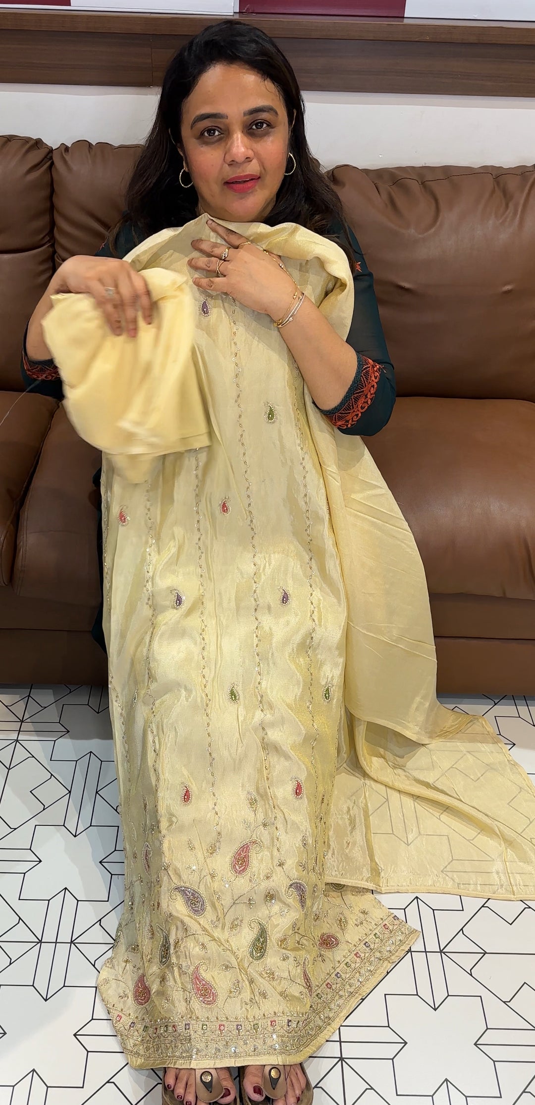 TISSUE HAND WORKED UNSTITCHED SALWAR SUITS - IHA 26332