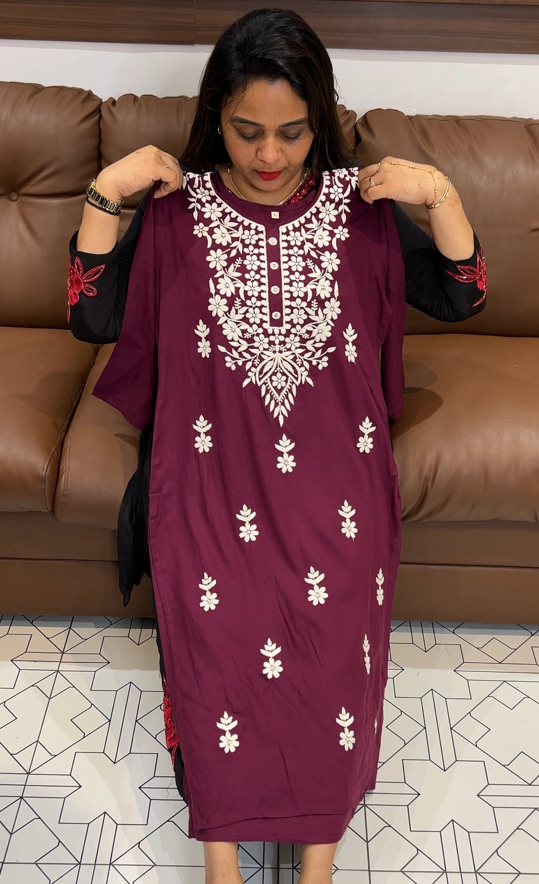 HAND WORKED LUCKNOWI TOPS - IHA 24070