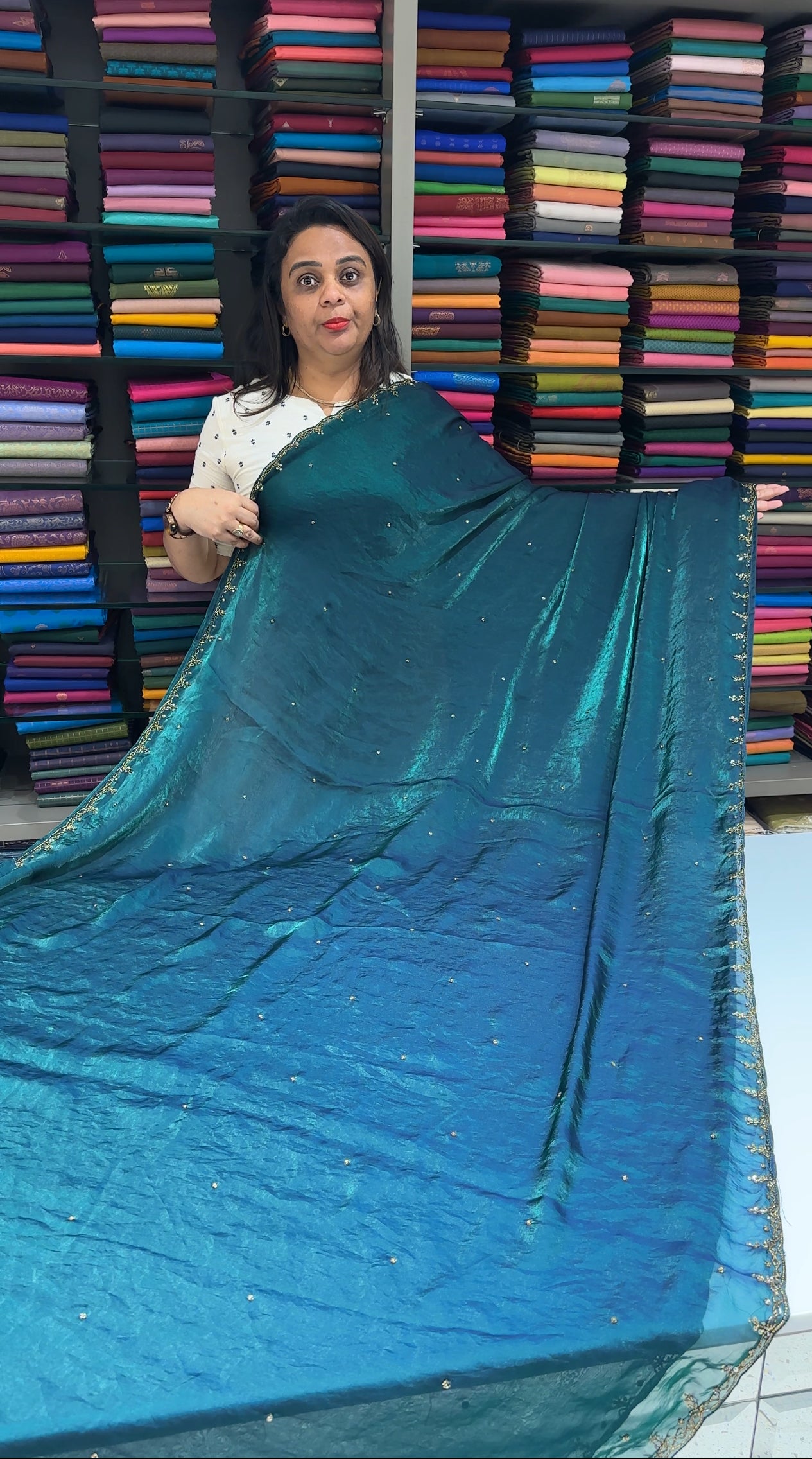 VELVET ORGANZA SAREES - IHA 25466