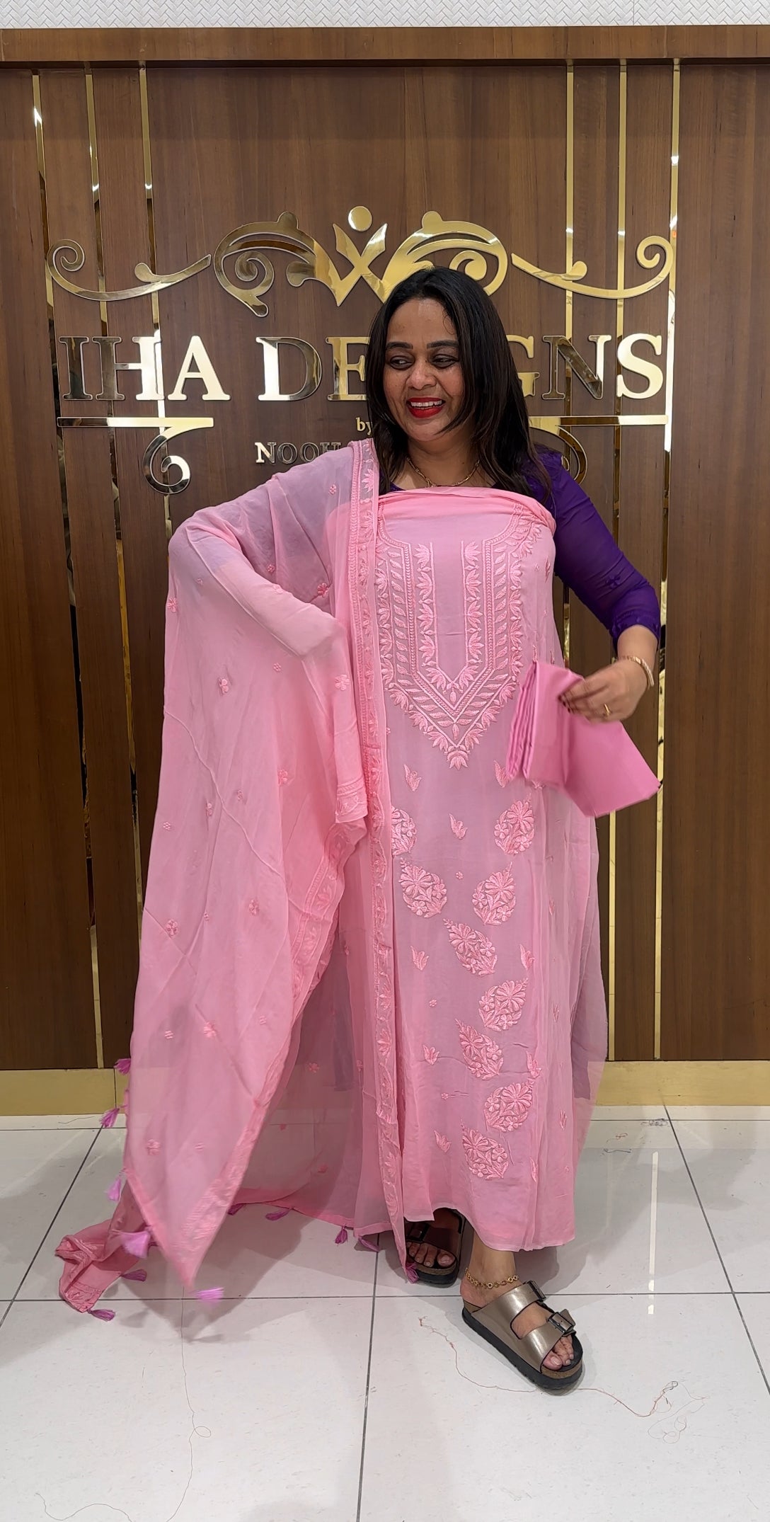 LUCKNOWI CHIKANKARI UNSTITCHED SALWAR SUITS - IHA 22923