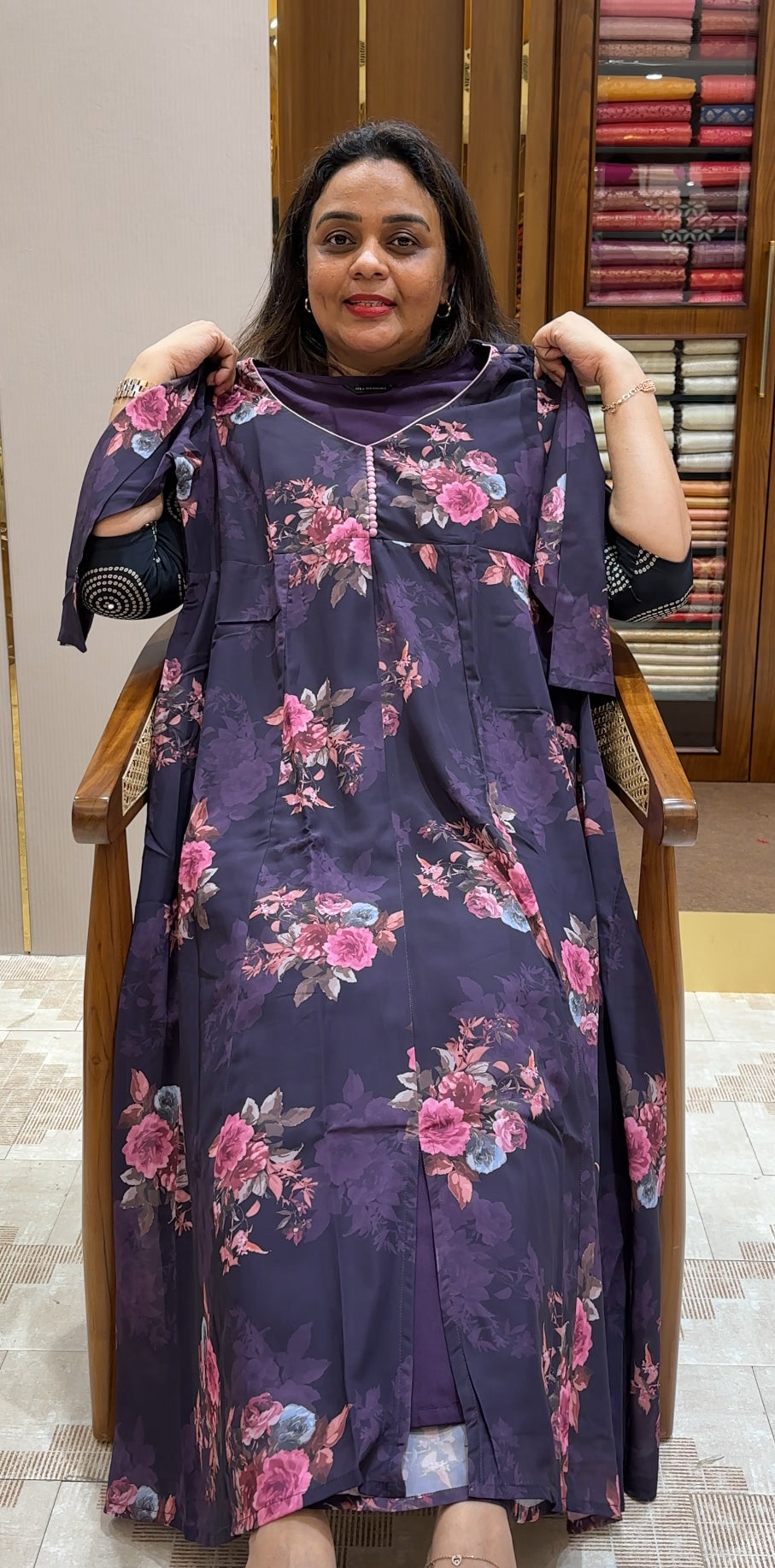 PRINTED CRAPE SILK ANARKALI TOPS - IHA 23092