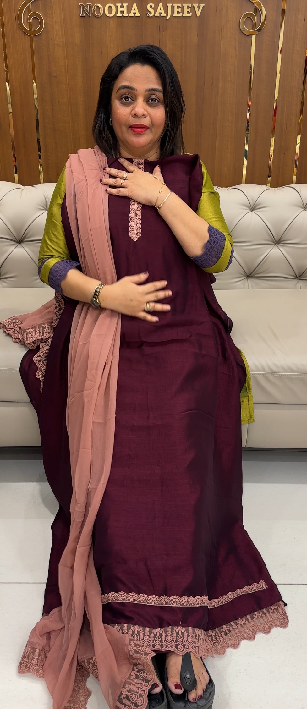 IHA'S IN-HOUSE SEMI RAW SILK TOP,BOTTOM AND DUPATTA - IHA 25859