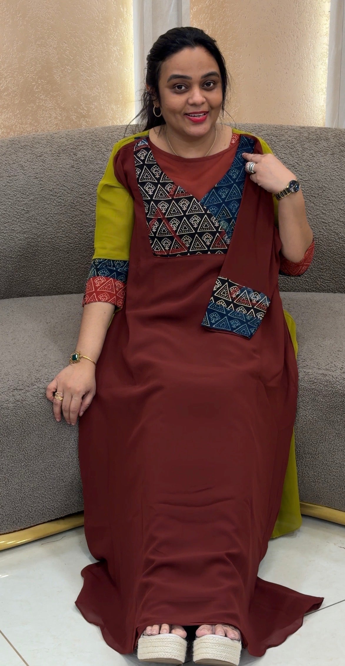 IHA'S IN-HOUSE GEORGETTE SLITTED TOPS - IHA 35006