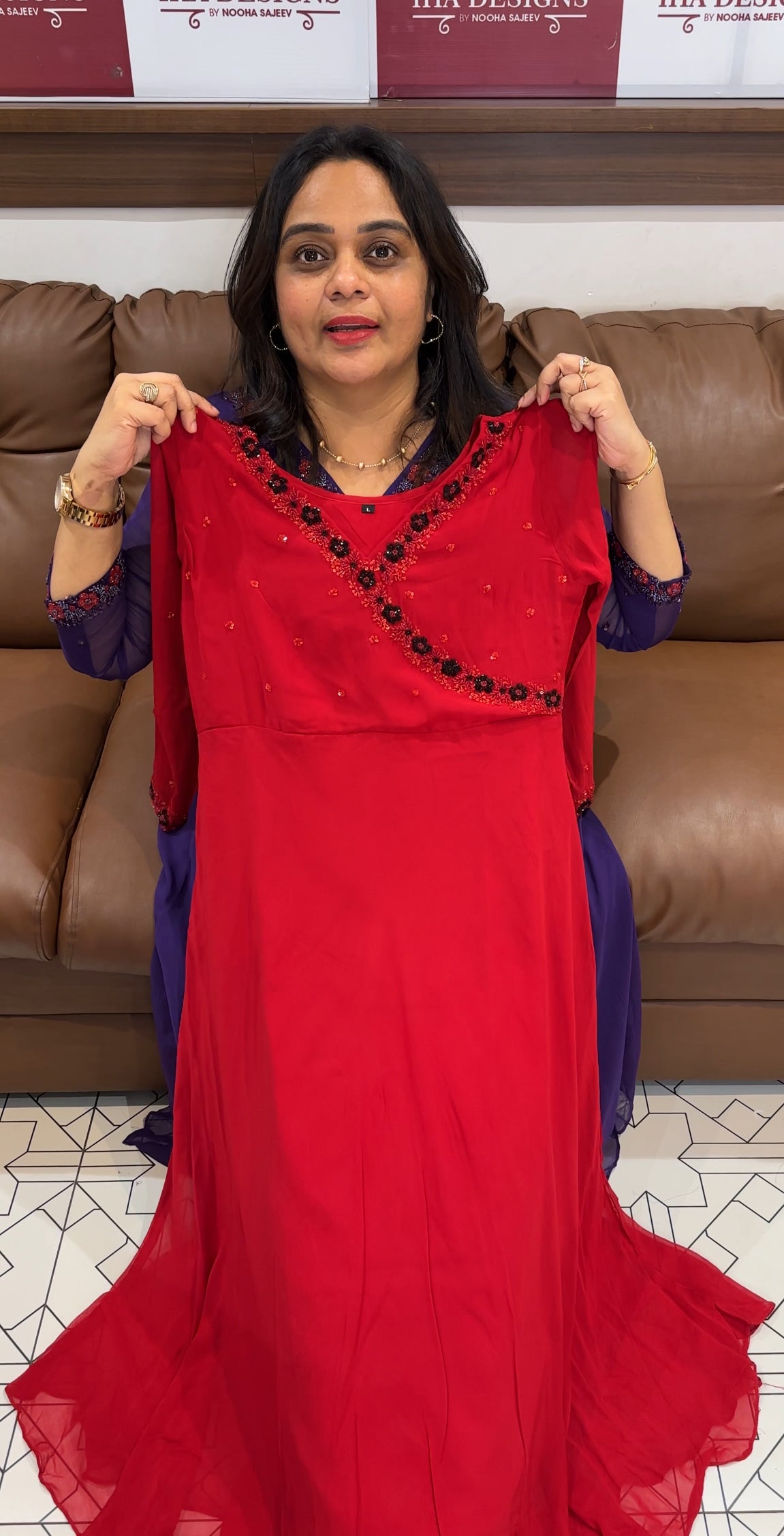 HANDWORKED GEORGETTE ANARKALI TOPS - IHA 26698