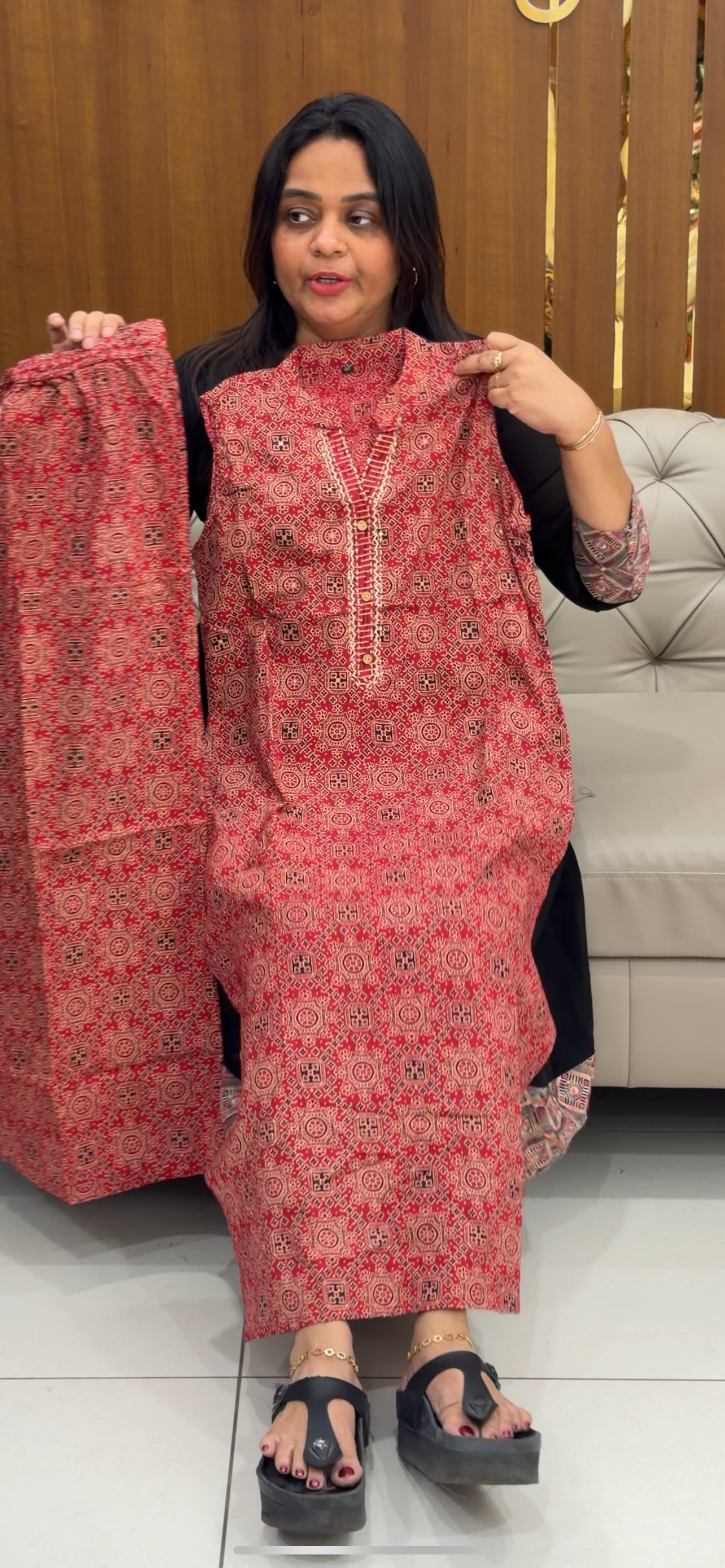 PRINTED LONG SLITTED TOP AND BOTOM - IHA 28754