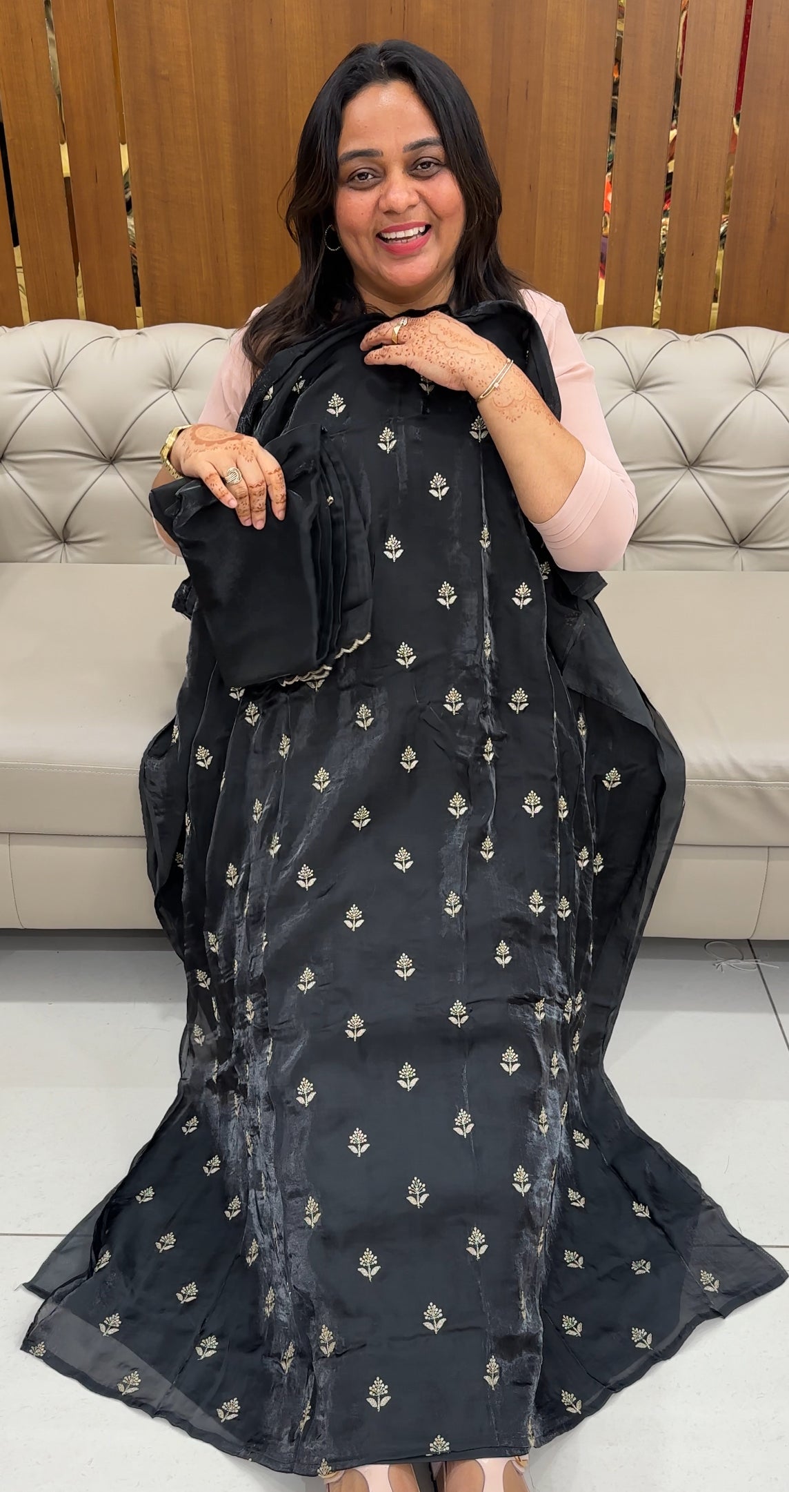 VELVET ORGANZA UNSTITCHED SALWAR SUITS - IHA 27468