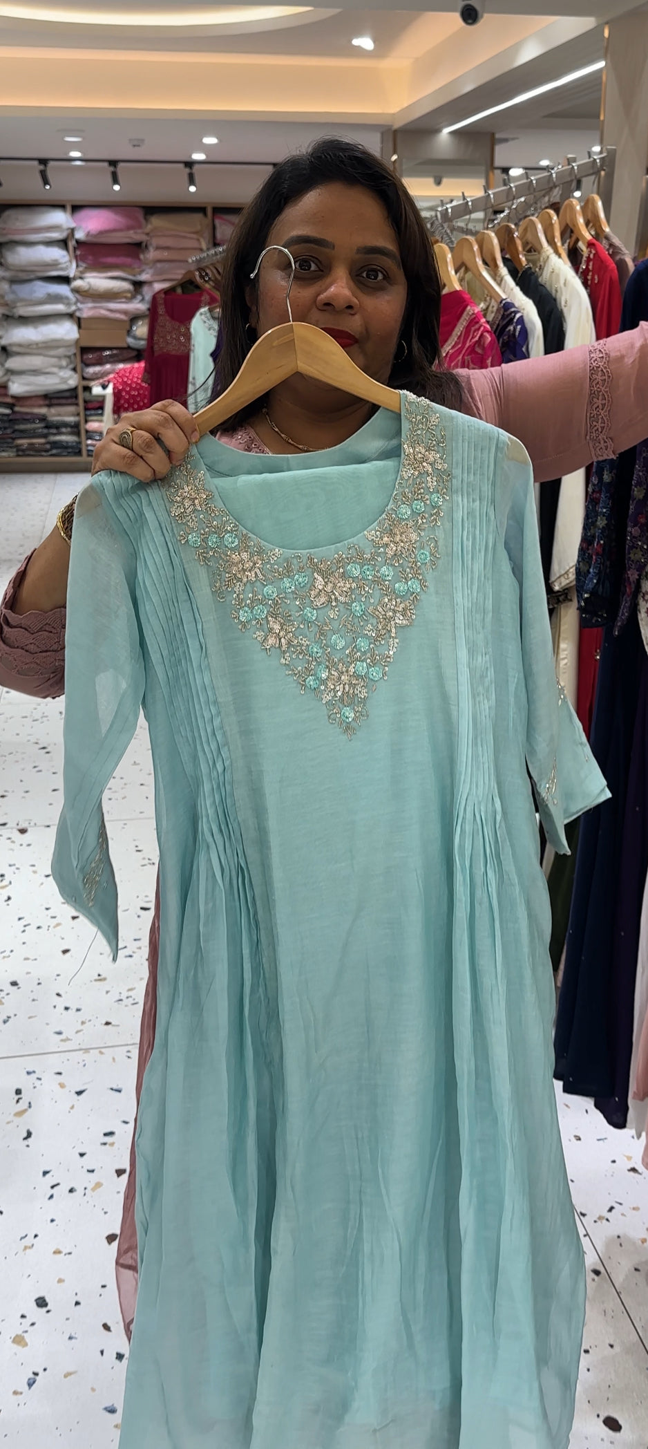 HAND WORKED CHANDERI TOP,BOTTOM AND DUPATTA - IHA 23581