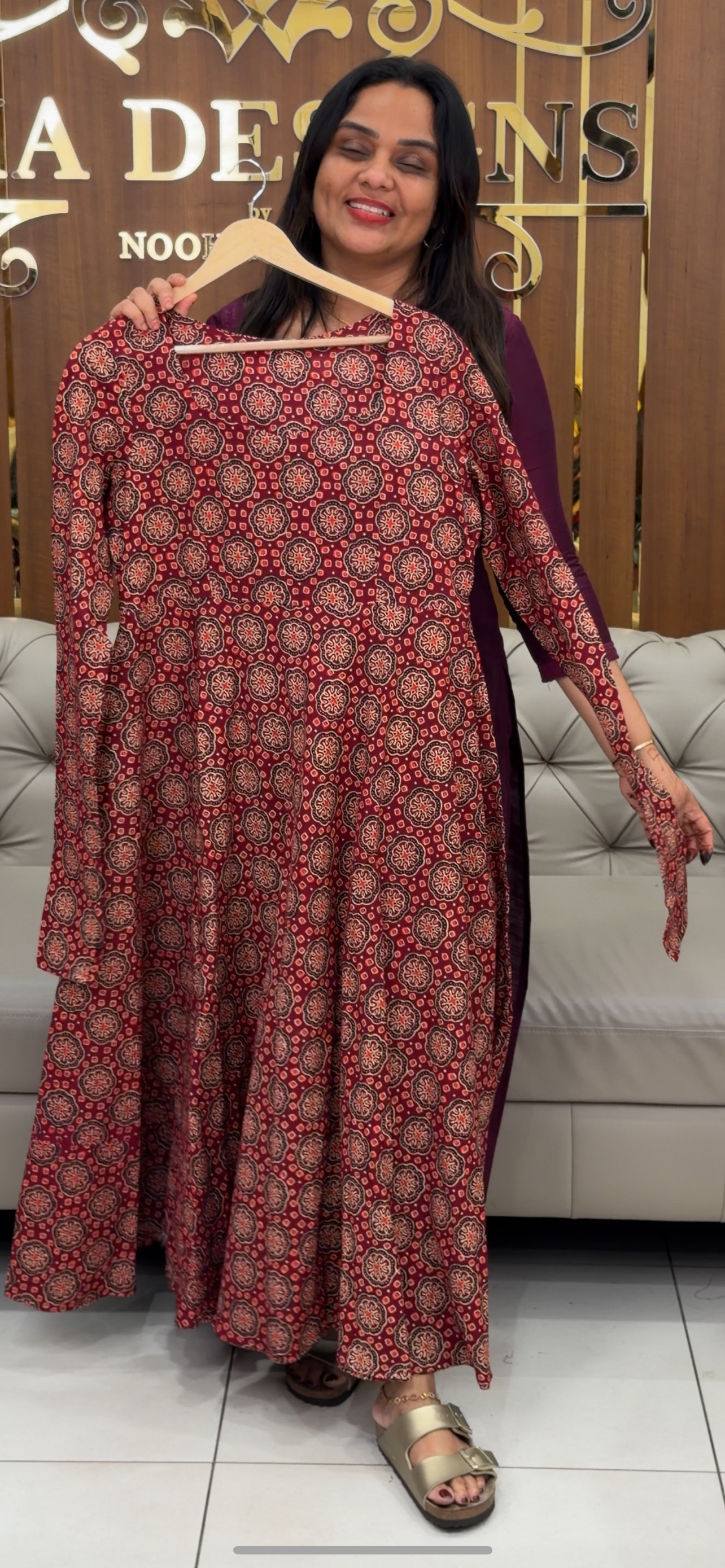 IHA'S IN-HOUSE AJRAKH PRINTED ANARKALI TOPS - IHA 30531