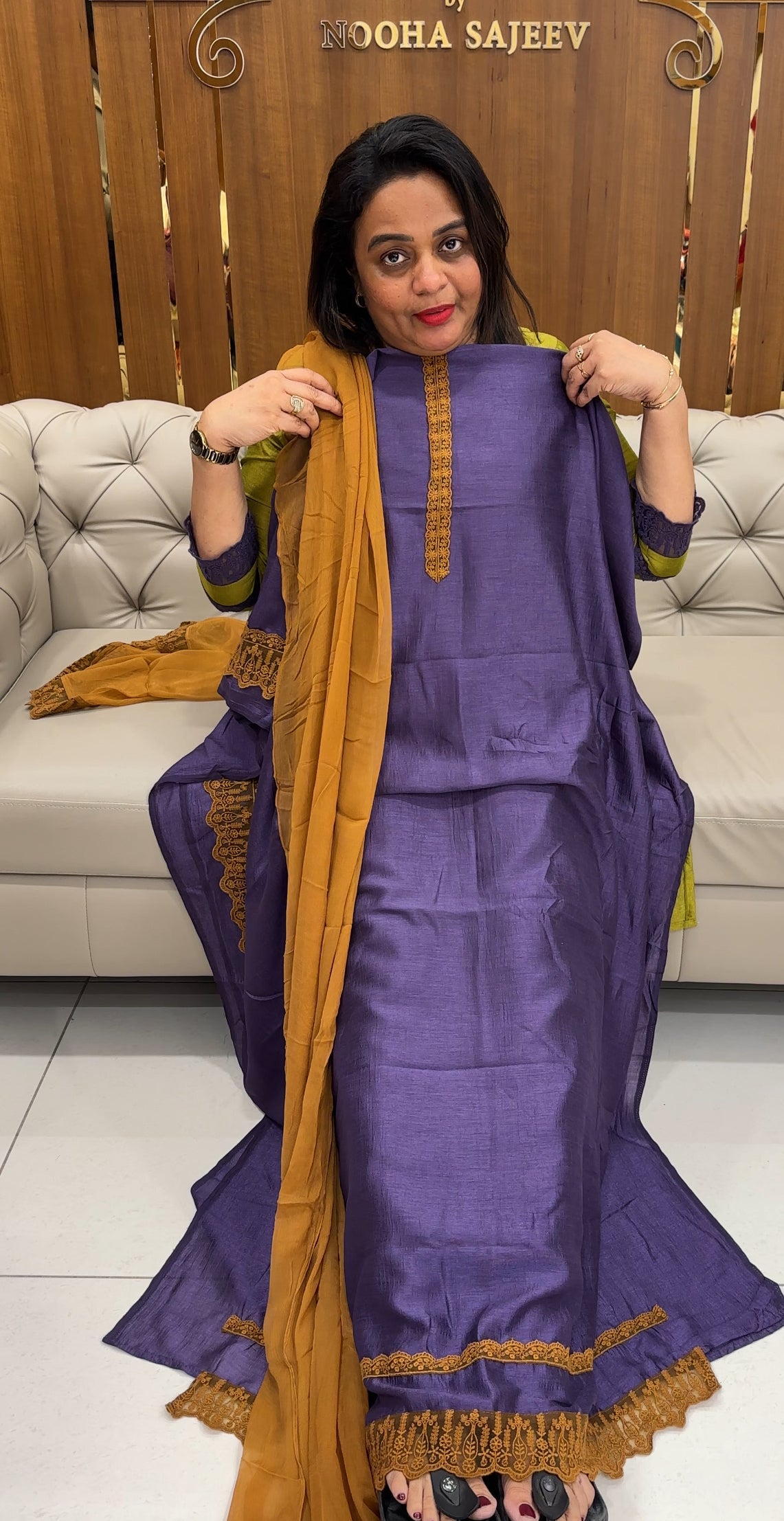 IHA'S IN-HOUSE SEMI RAW SILK TOP,BOTTOM AND DUPATTA - IHA 25859