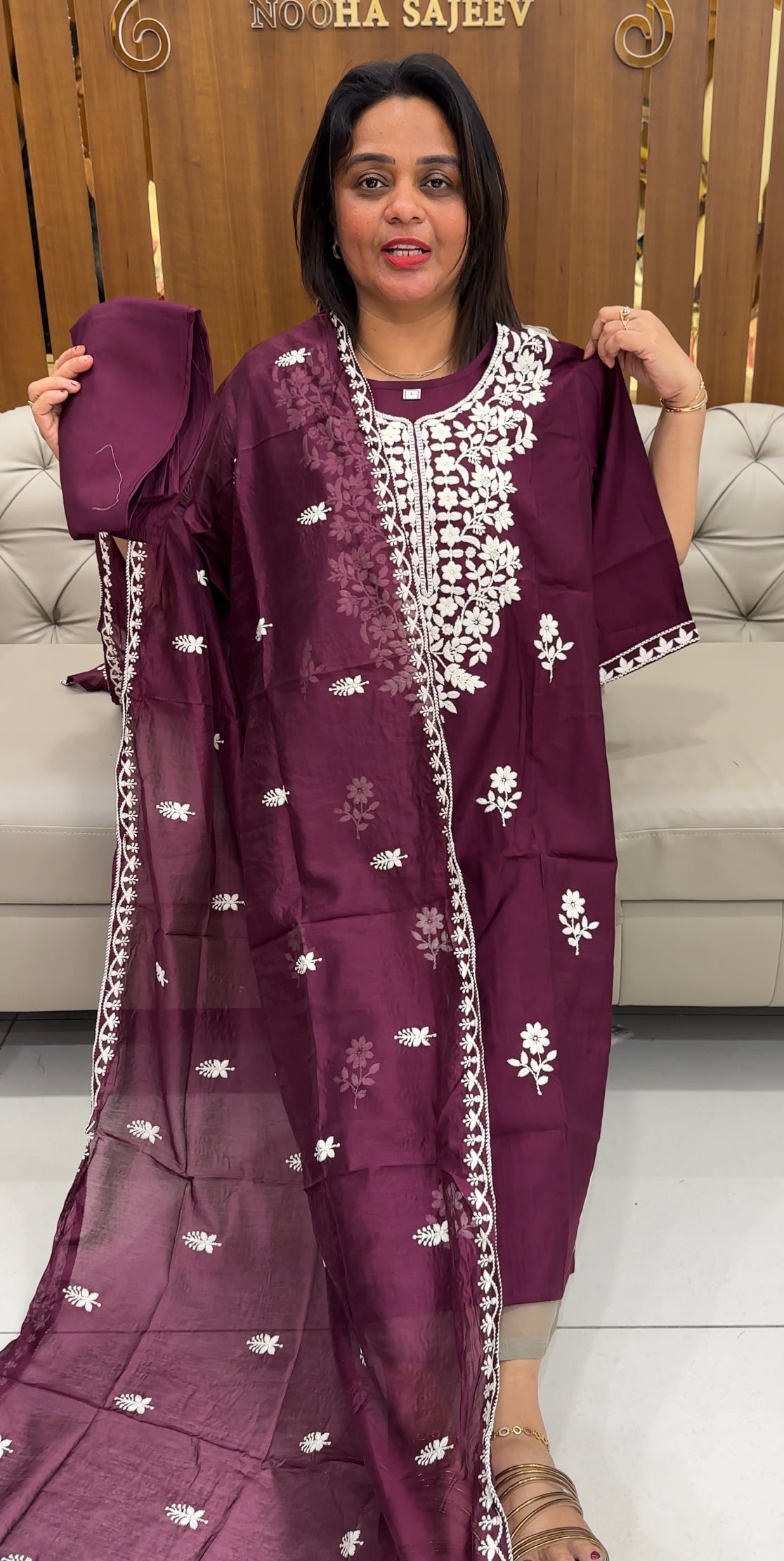 LUCKNOWI CHIKANKARI TOP,BOTTOM AND DUPATTA - IHA 25824