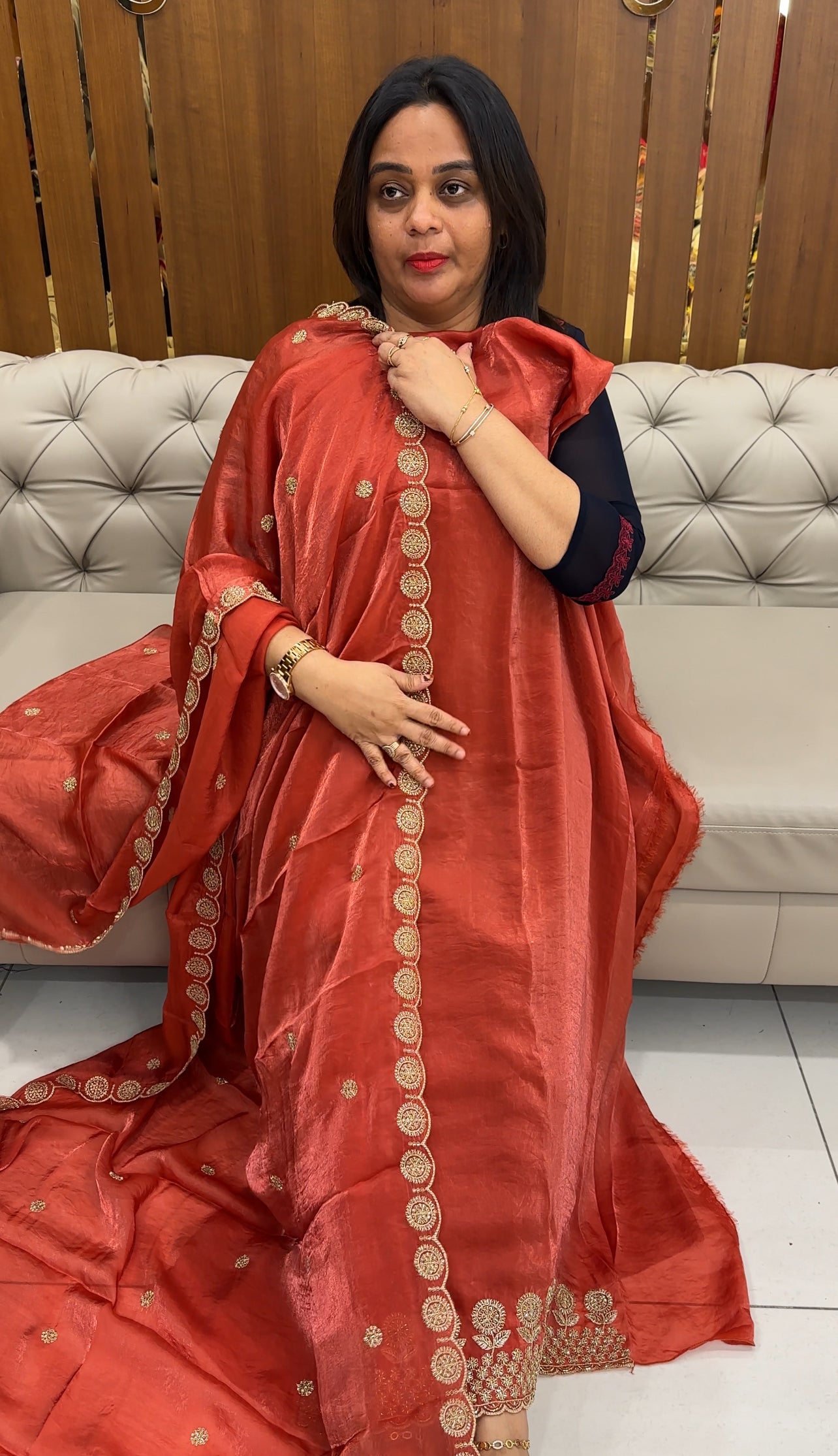 VELVET ORGANZA UNSTITCHED SALWAR SUITS - IHA 26083
