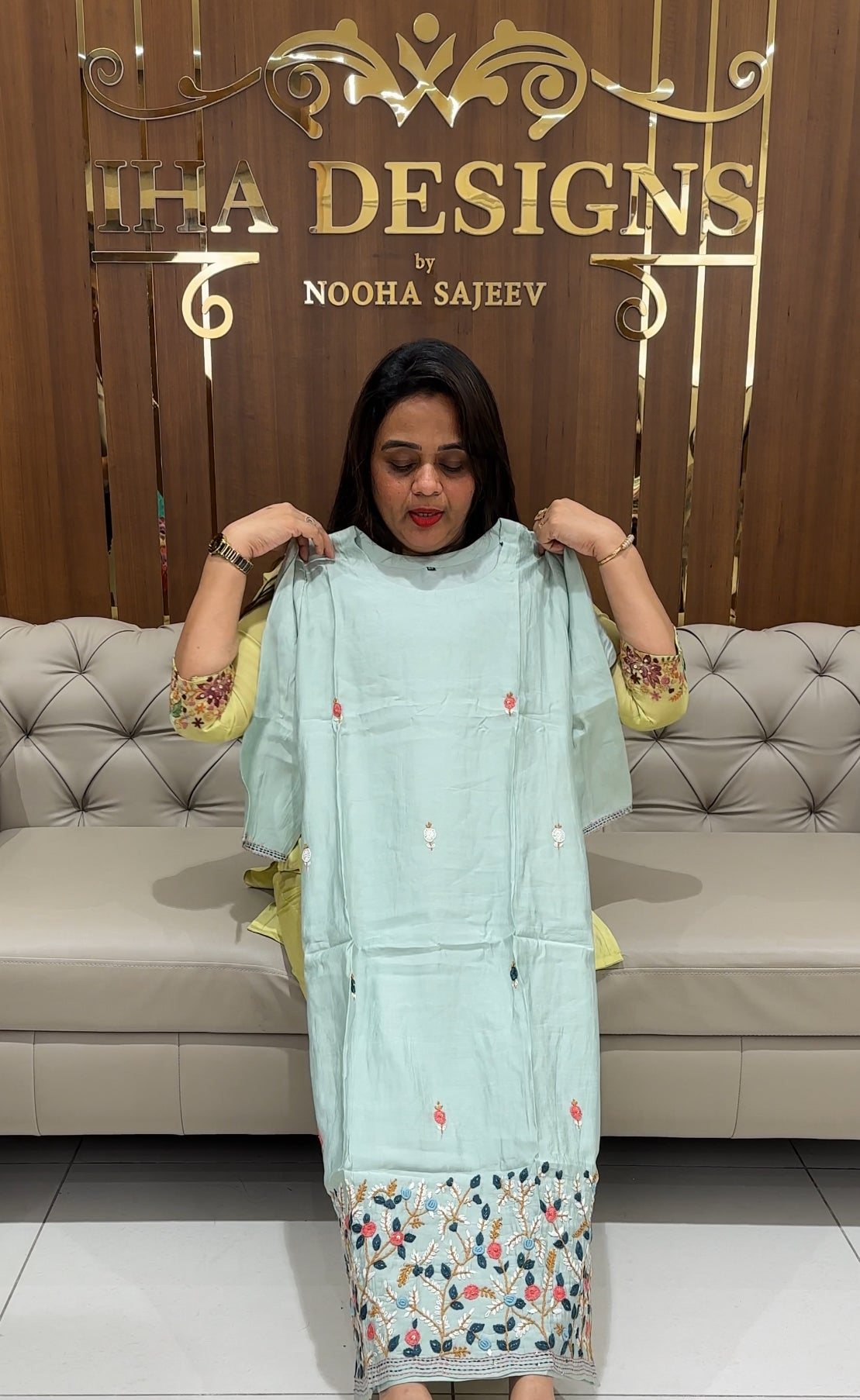 HAND WORKED MODAL CHANDERI TOP AND BOTTOM - IHA 25758