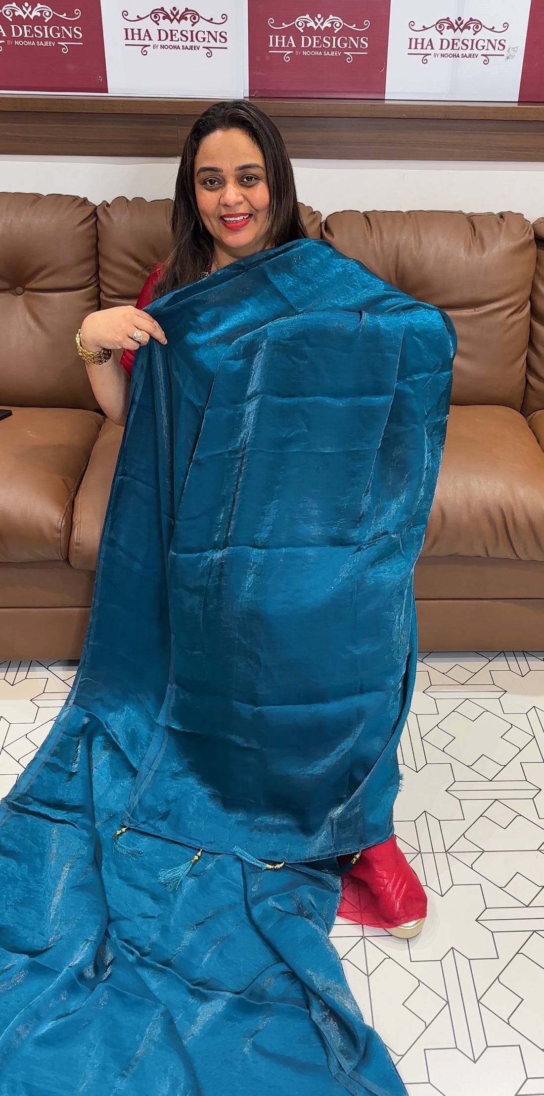 VELVET ORGANZA SAREES - IHA 23652