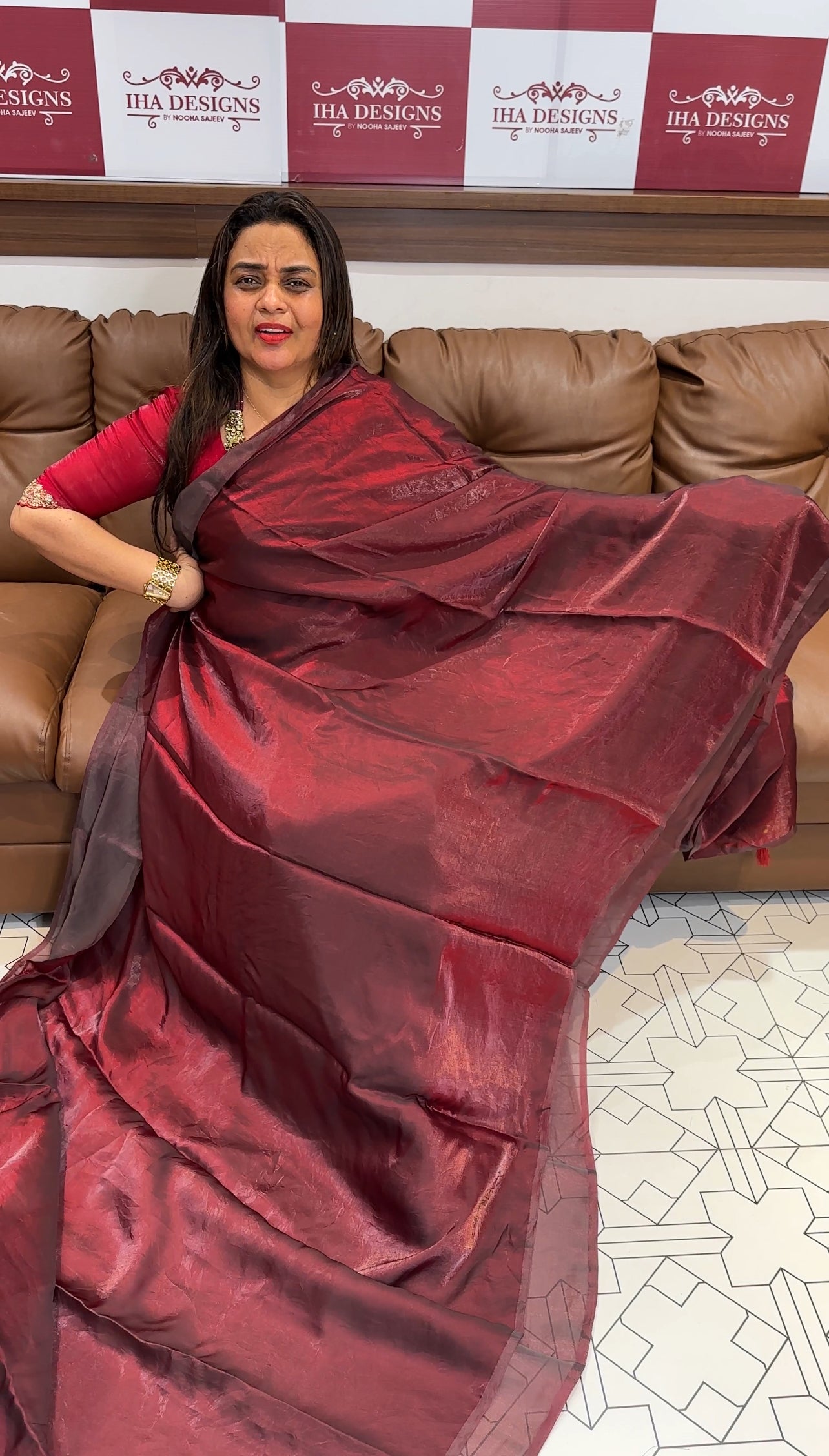 VELVET ORGANZA SAREES - IHA 23652