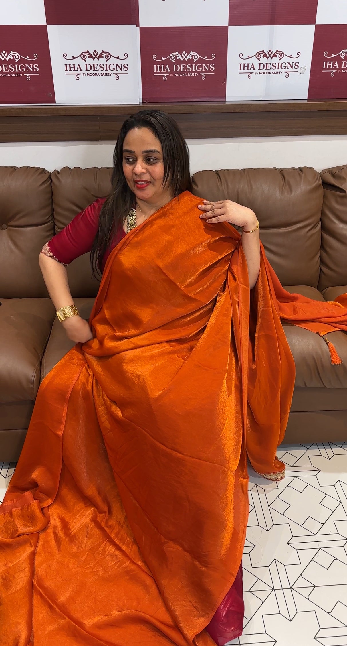 VELVET ORGANZA SAREES - IHA 23652