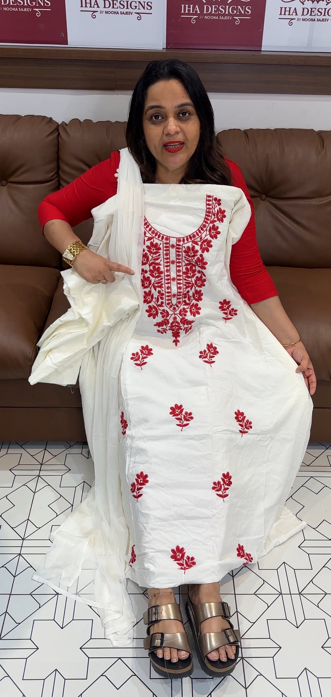 LUCKNOWI CHIKANKARI UNSTITCHED SALWAR SUITS - IHA 22976