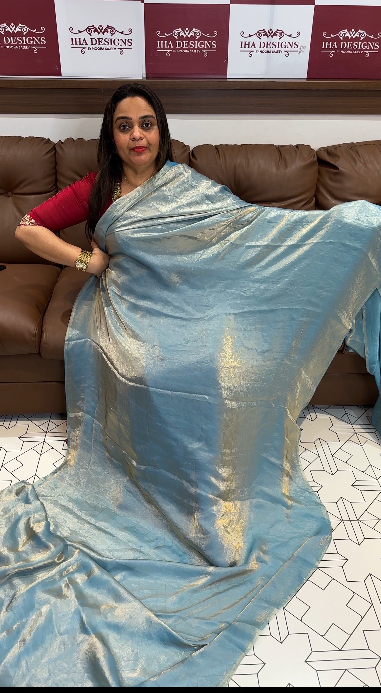 VELVET ORGANZA SAREES - IHA 23652