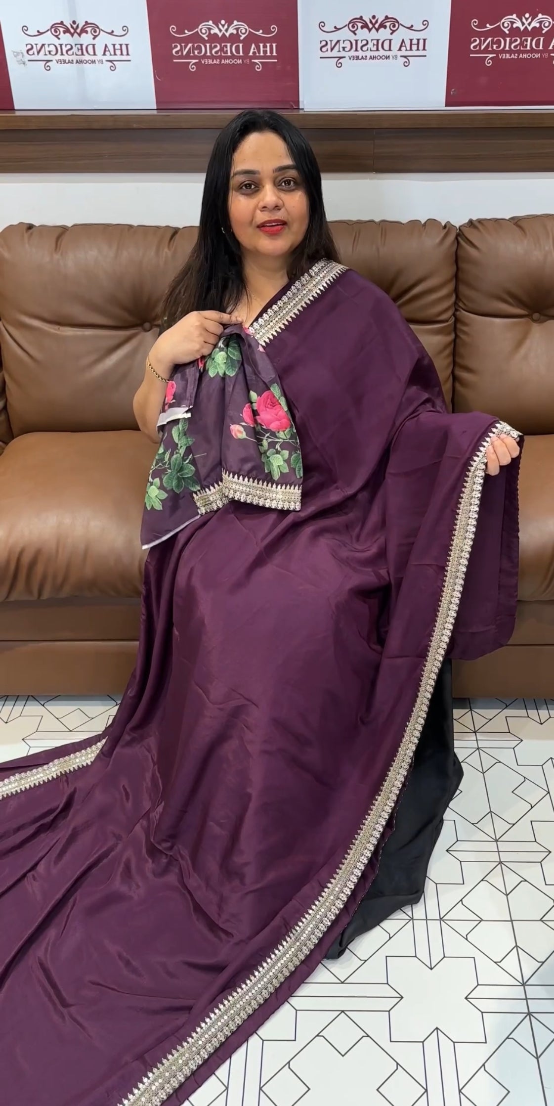 IHA'S IN-HOUSE PLATINUM CHIFFON SAREES - IHA 22174
