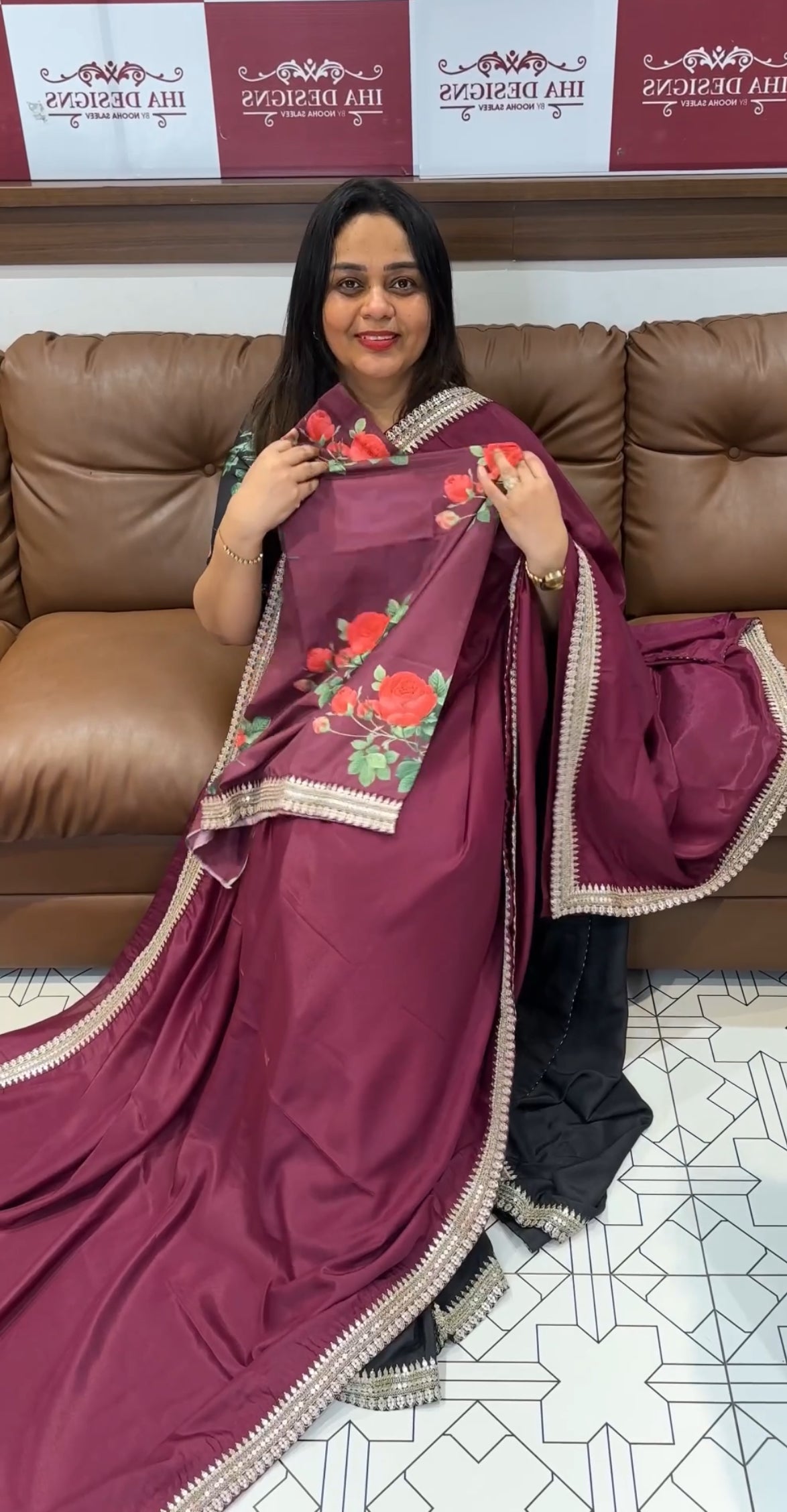 IHA'S IN-HOUSE PLATINUM CHIFFON SAREES - IHA 22174