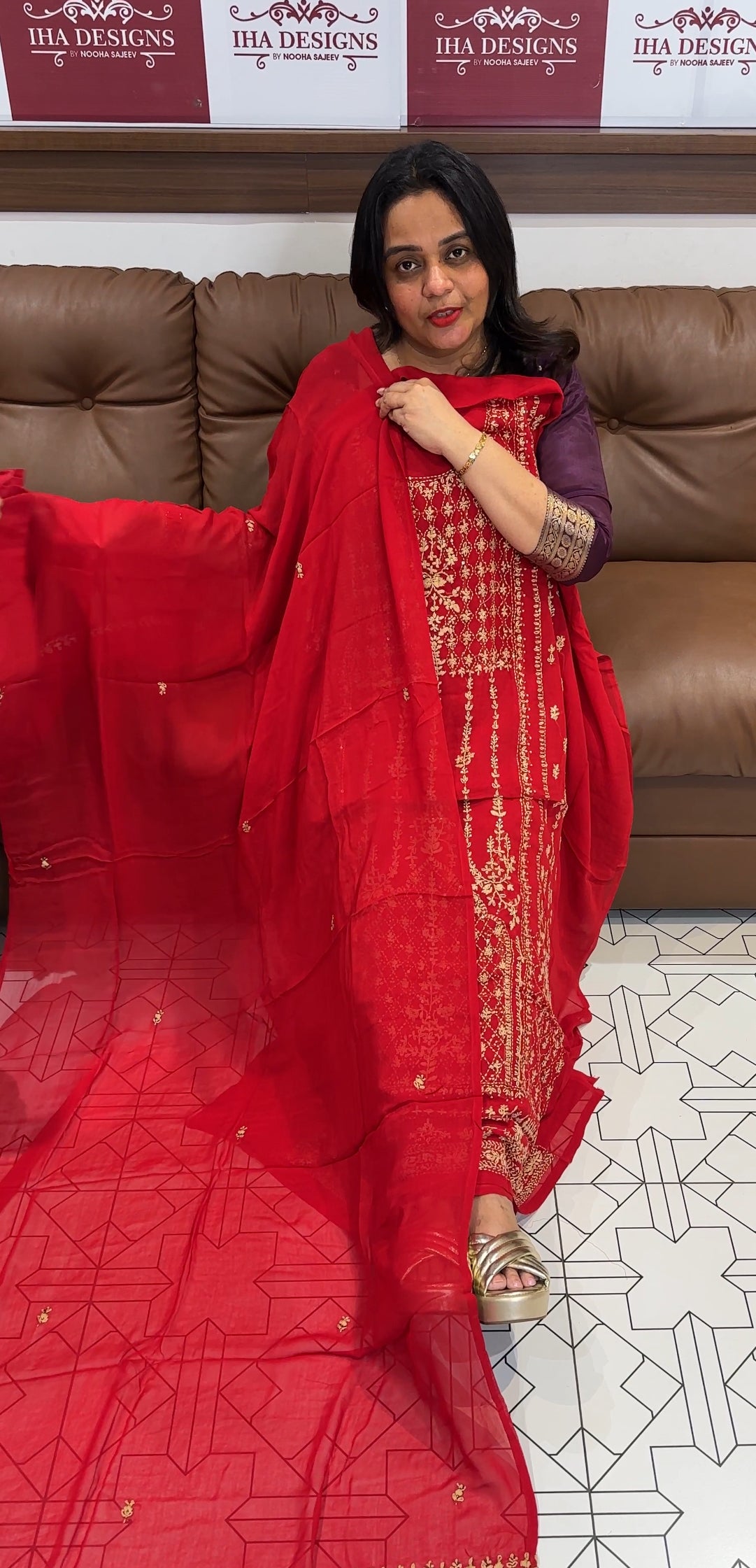 HAND WORKED UNSTITCHED SALWAR SUITS - IHA 22155