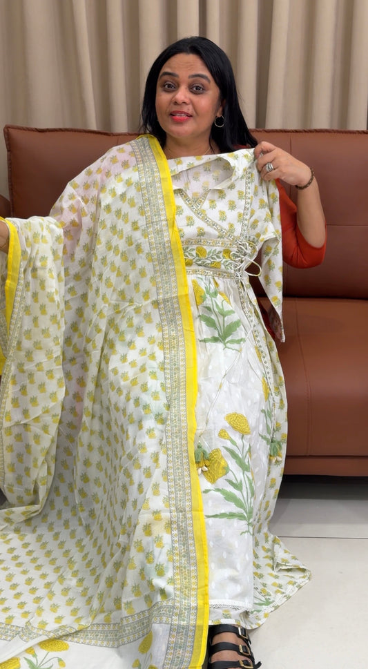 PRINTED COTTON TOP,BOTTOM AND DUPATTA - IHA 35219