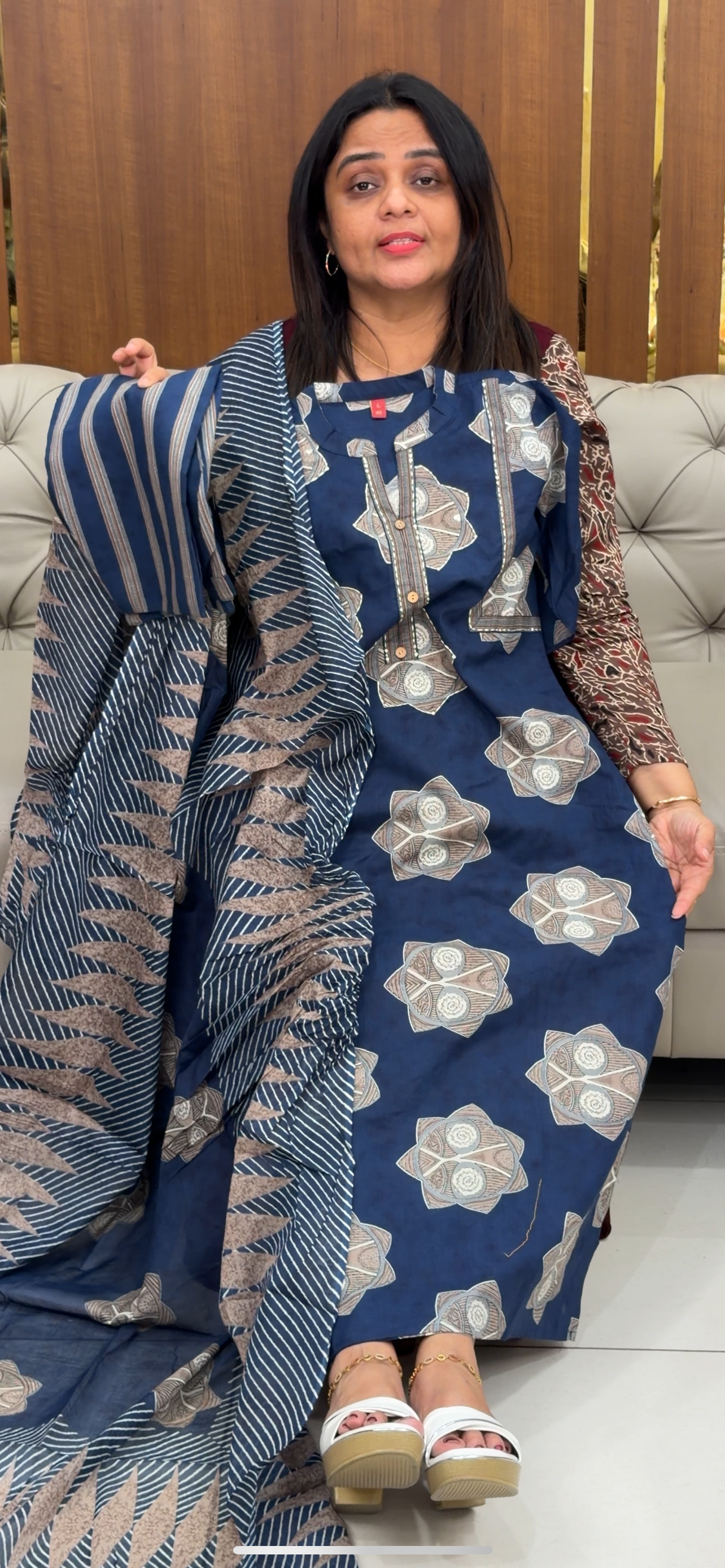 PRINTED LONG SLITTED TOP , BOTTOM AND DUPATTA - IHA 29223