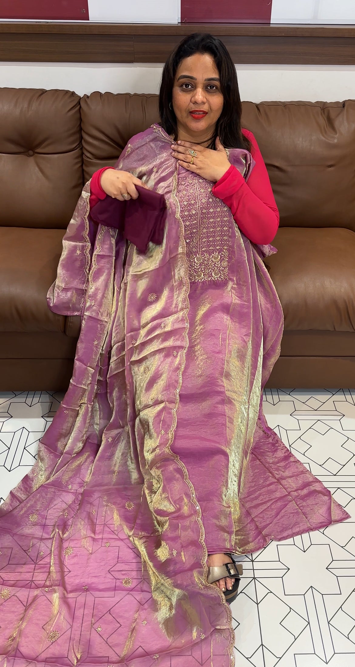 VELVET ORGANZA UNSTITCHED SALWAR SUITS - IHA 24988