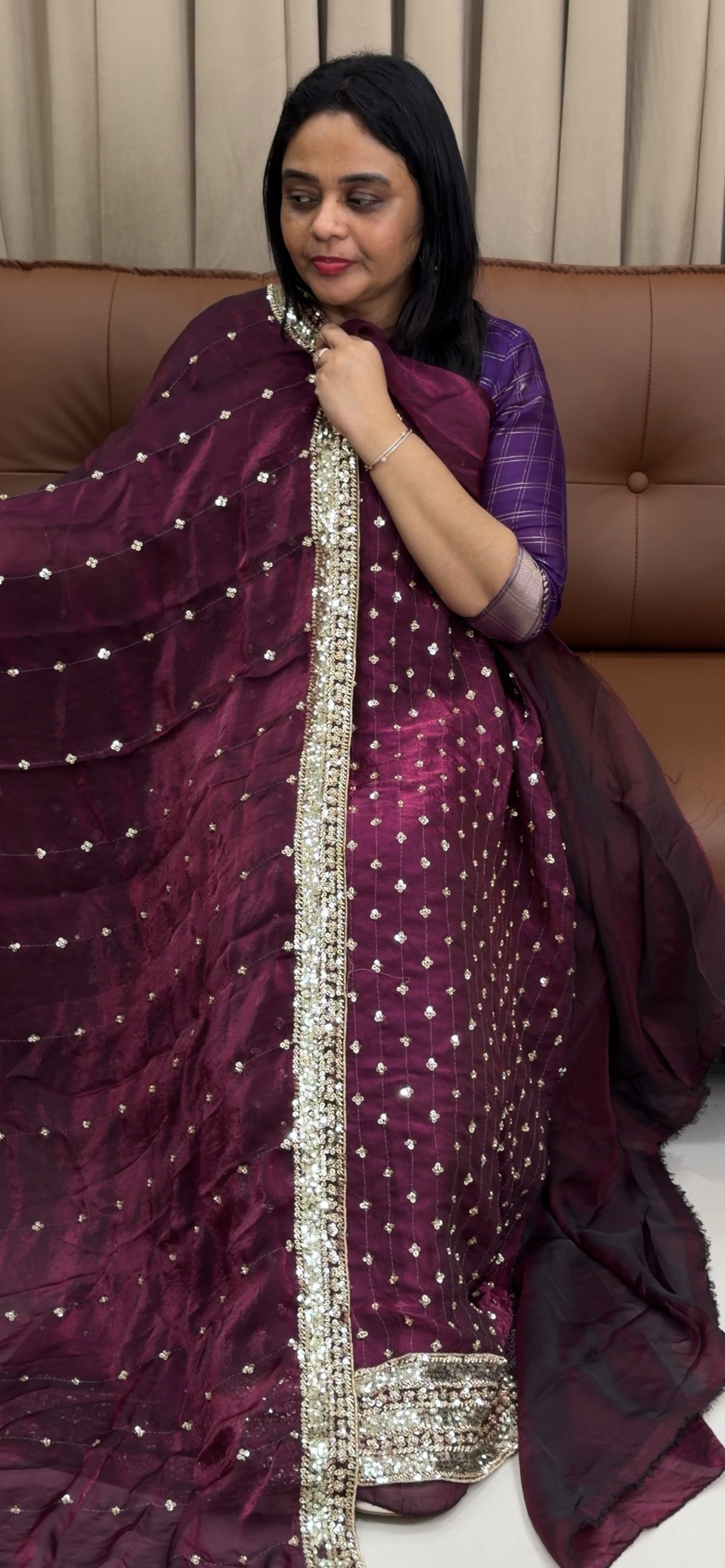 VELVET ORGANZA UNSTITCHED SALWAR SUITS - IHA 33870