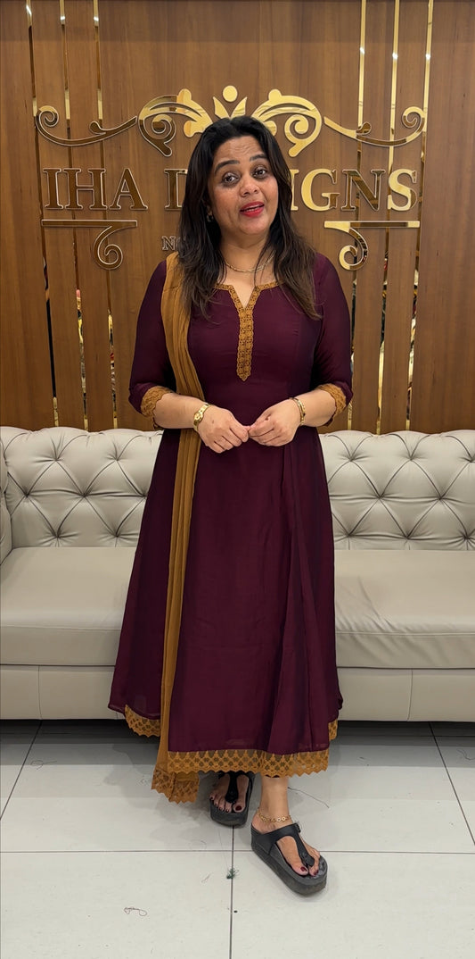 IHA'S IN-HOSE SEMI RAW SILK ALINE TOP AND DUPATTA - IHA 25716