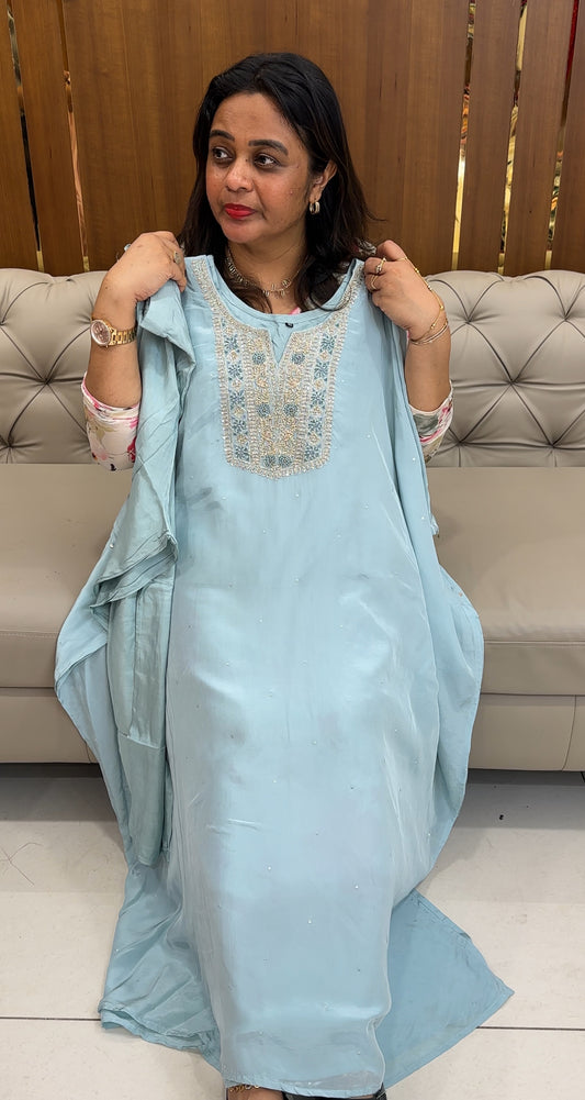 CRAPE SILK KAFTAN TOP AND BOTTOM - IHA 26112