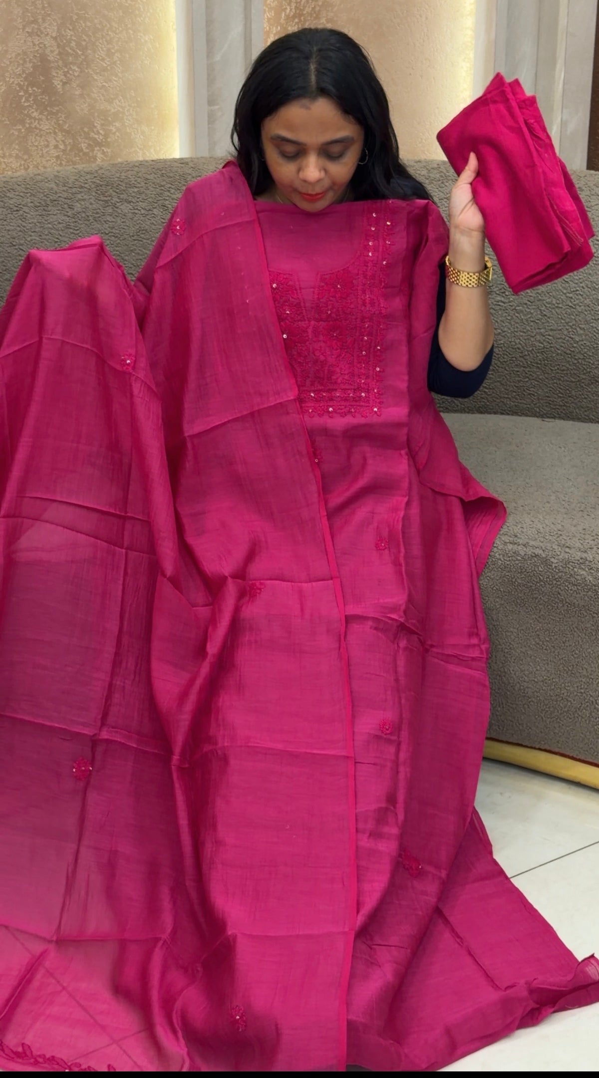 CHIKANKARI UNSTITCHED SALWAR SUIST - IHA 35864