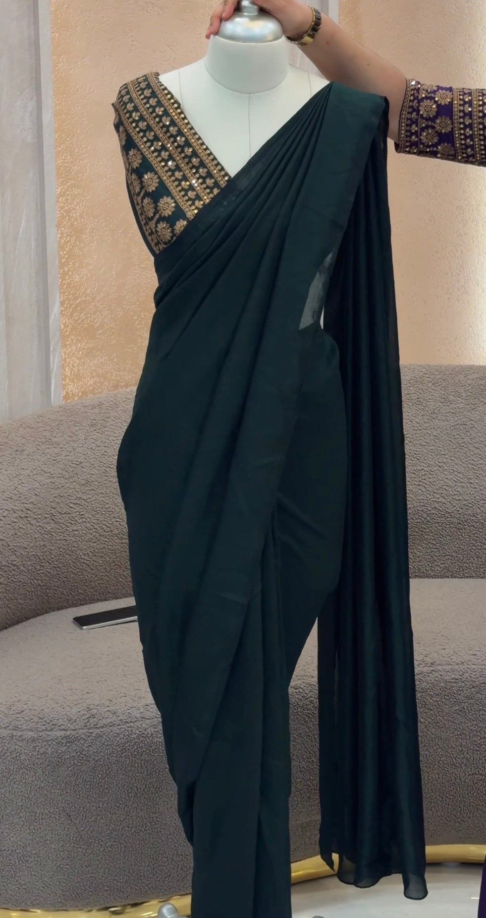 IHA'S IN- HOUSE READY TO WEAR SEMI RAW SILK SAREES - IHA 33020