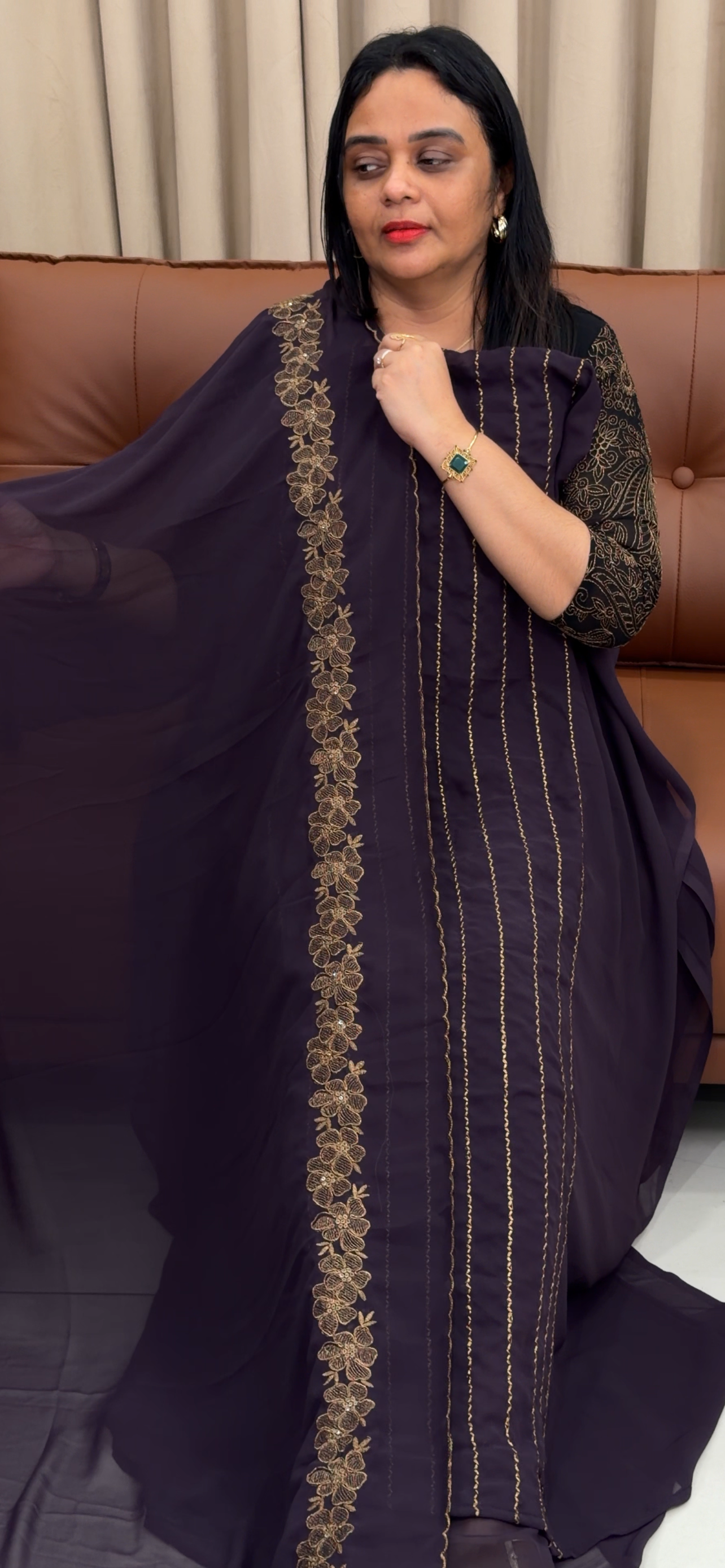 HAND WORKED UNSTITCHED SALWAR SUITS - IHA 33457