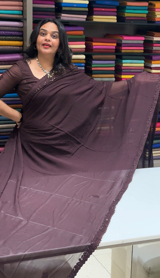 LUCKNOWI CHIKANKARI GEORGETTE SAREES - IHA 31216