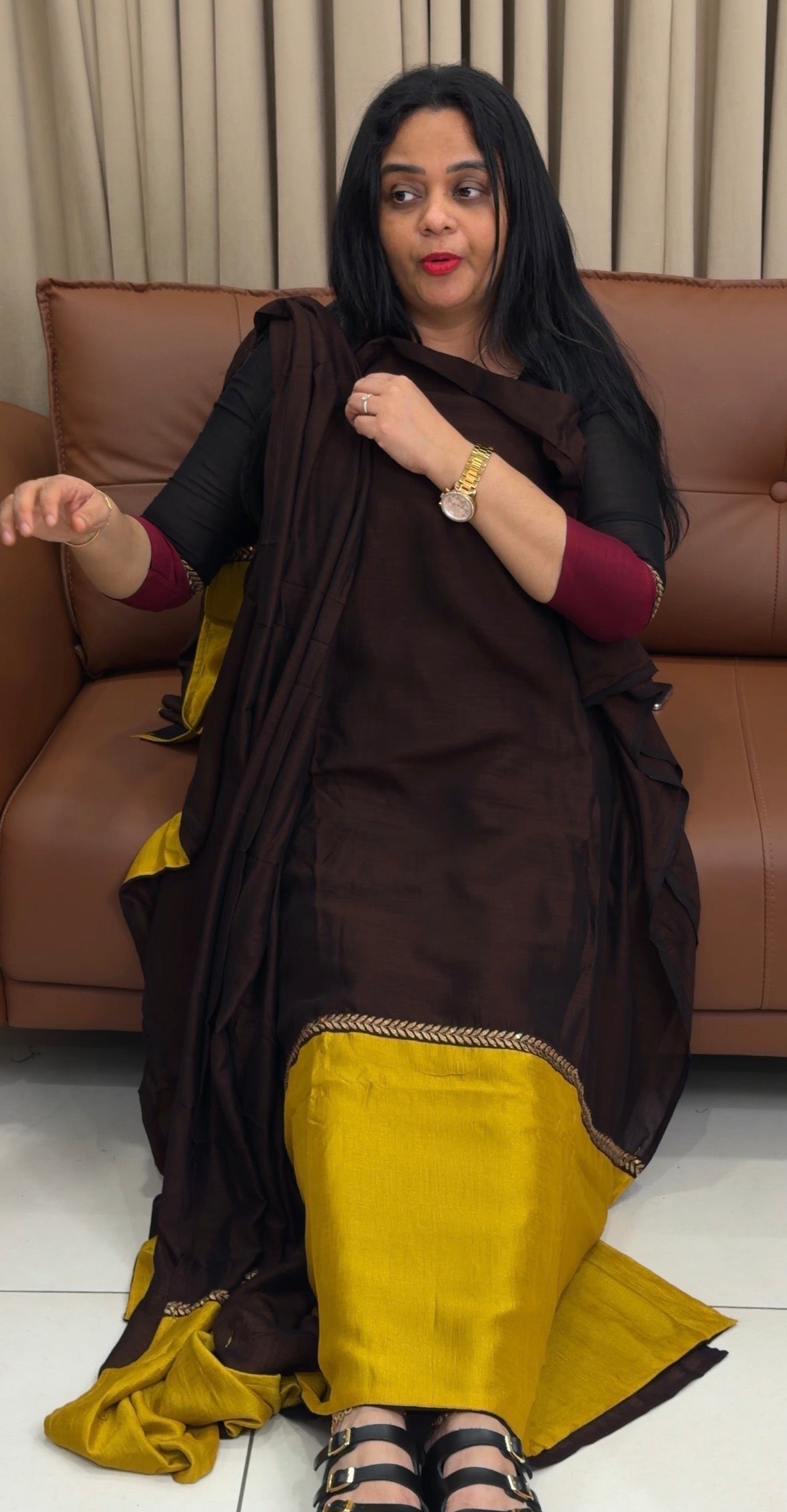 IHA'S IN-HOUSE SEMI RAW SILK TOP,BOTTOM AND DUPATTA - IHA 34498