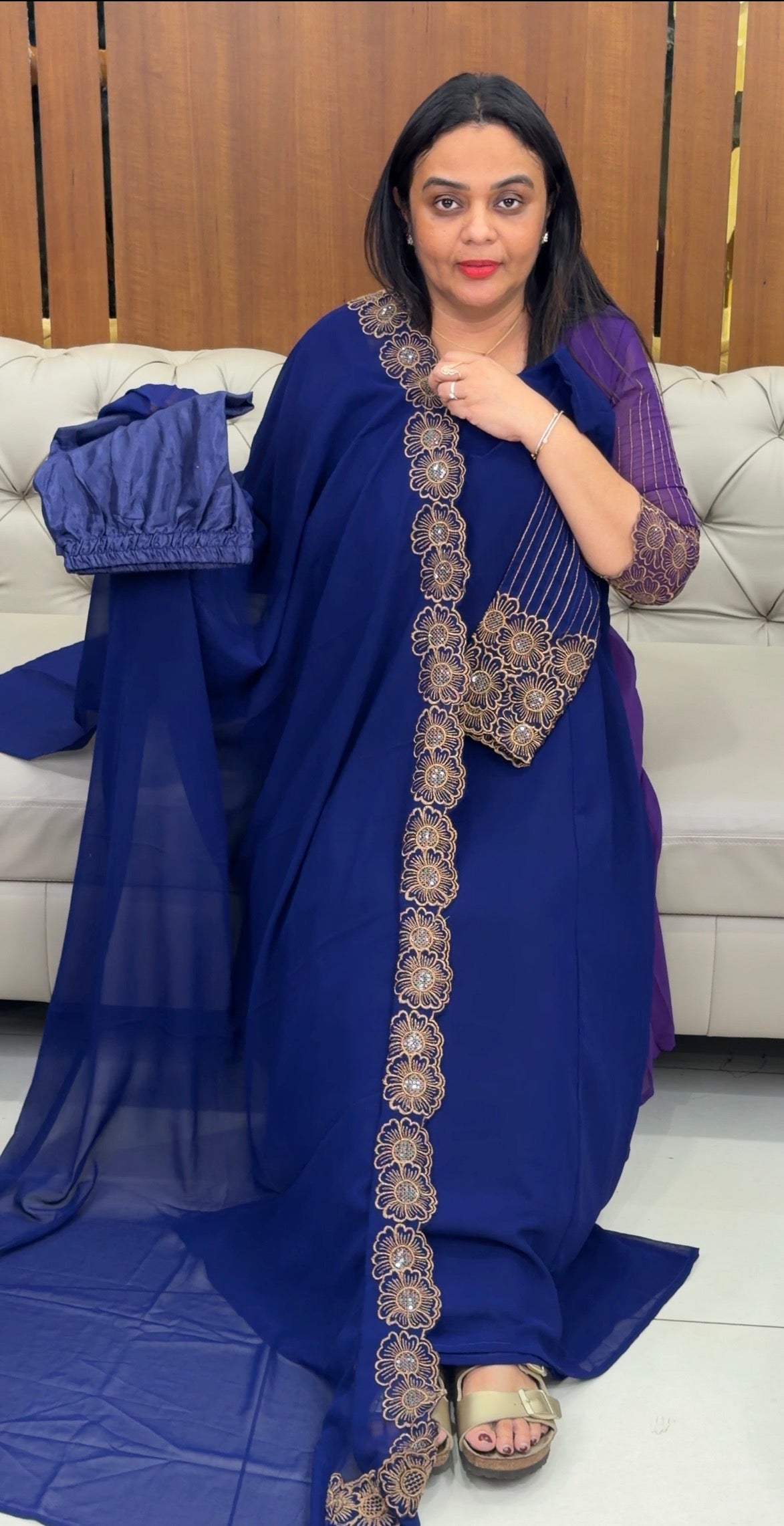 FAUX GEORGETTE ALINE TOP , BOTTOM AND DUPATTA - IHA 32805