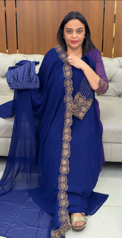 FAUX GEORGETTE ALINE TOP , BOTTOM AND DUPATTA - IHA 32805
