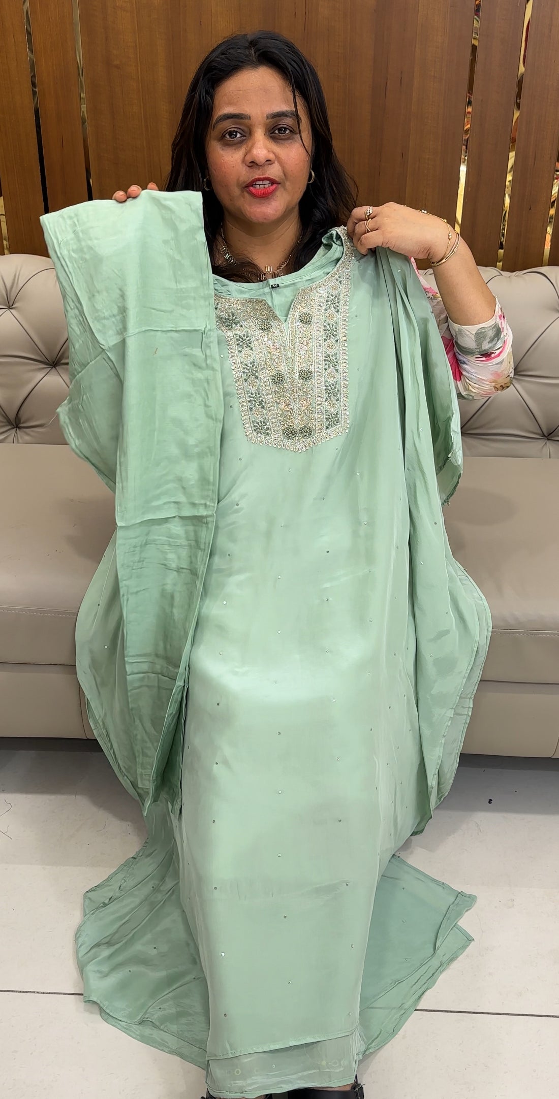 CRAPE SILK KAFTAN TOP AND BOTTOM - IHA 26112