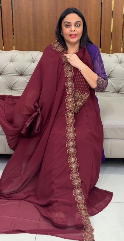 FAUX GEORGETTE ALINE TOP , BOTTOM AND DUPATTA - IHA 32805